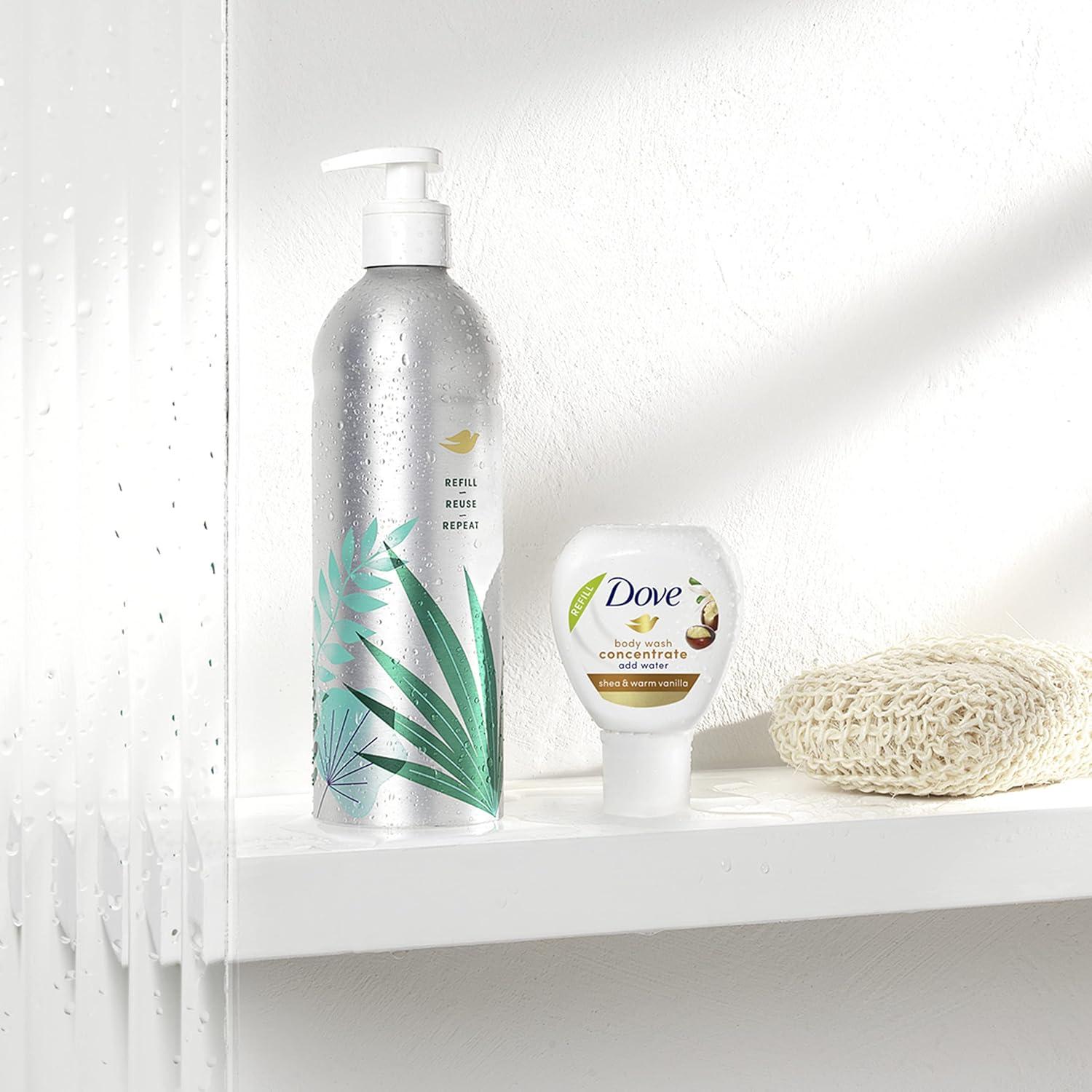 imageDove Body Wash Aluminum Reusable Bottle and Concentrate Refill 2x Starter Kit for Instantly Soft Skin Shea and Warm Vanilla for Skin Care and Lasting Nourishment 4oz makes 16ozWarm Vanilla
