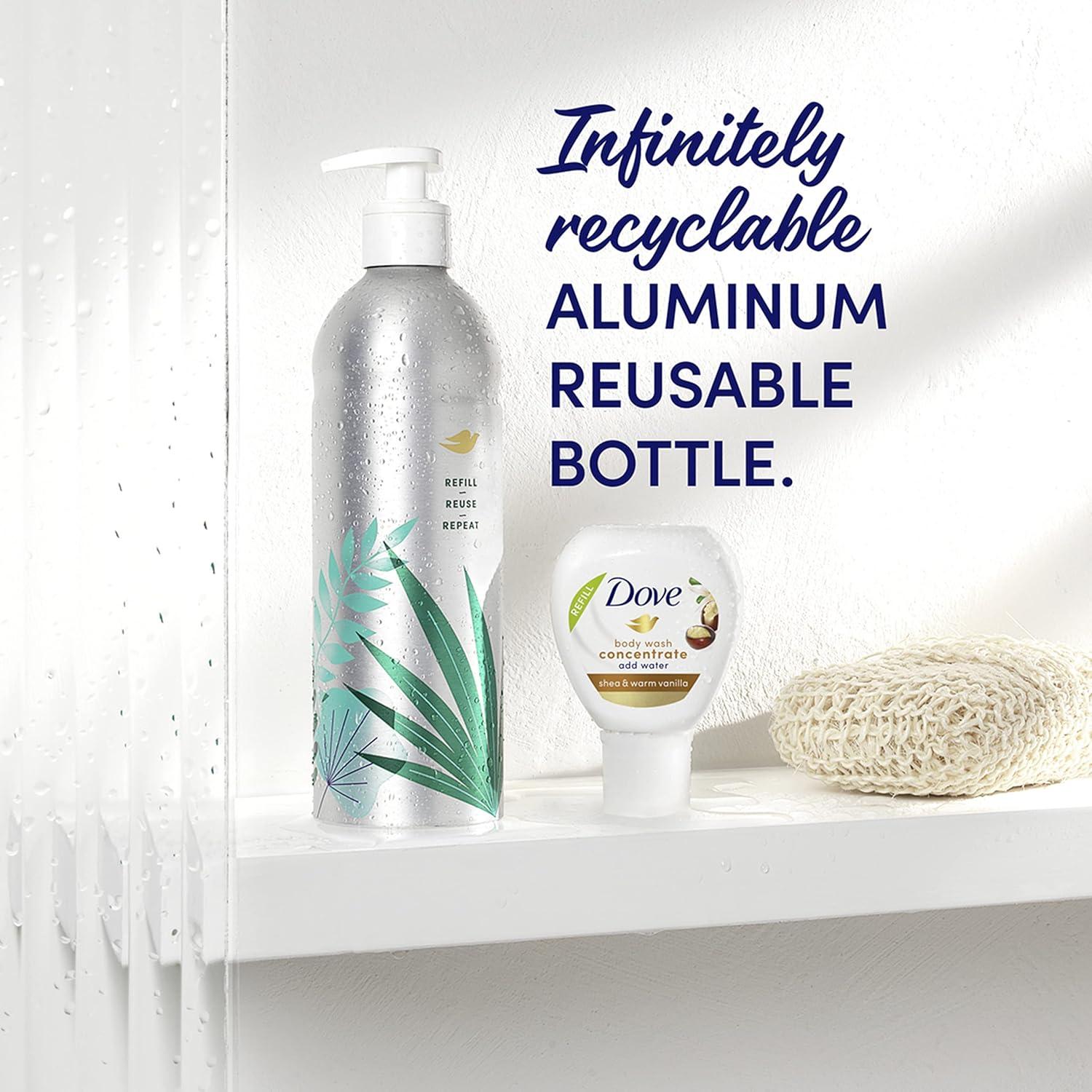 imageDove Body Wash Aluminum Reusable Bottle and Concentrate Refill 2x Starter Kit for Instantly Soft Skin Shea and Warm Vanilla for Skin Care and Lasting Nourishment 4oz makes 16ozWarm Vanilla