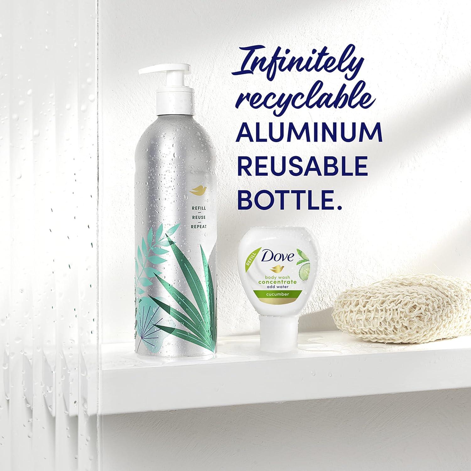imageDove Body Wash Aluminum Reusable Bottle and Concentrate Refill 2x Starter Kit for Instantly Soft Skin Shea and Warm Vanilla for Skin Care and Lasting Nourishment 4oz makes 16ozCucumber