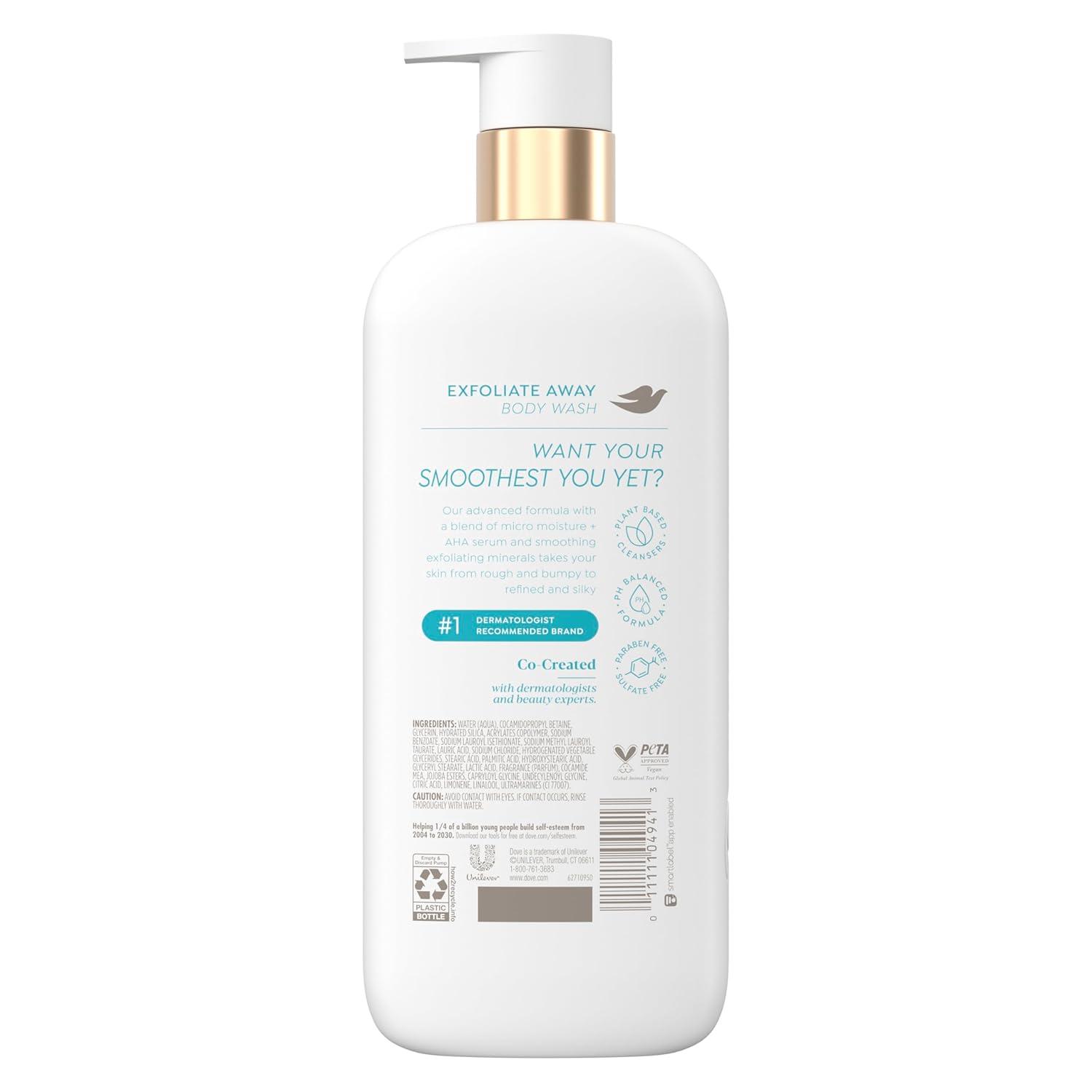 imageDove Body Wash Exfoliate Away Micropolishes for silkier skin 4 refining serum with AHA 185 oz185 Fl Oz Pack of 2