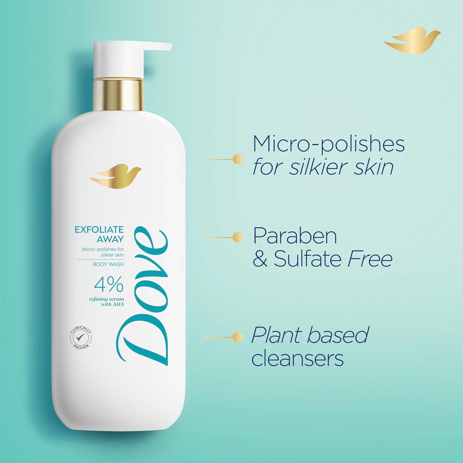 imageDove Body Wash Exfoliate Away Micropolishes for silkier skin 4 refining serum with AHA 185 oz185 Fl Oz Pack of 2