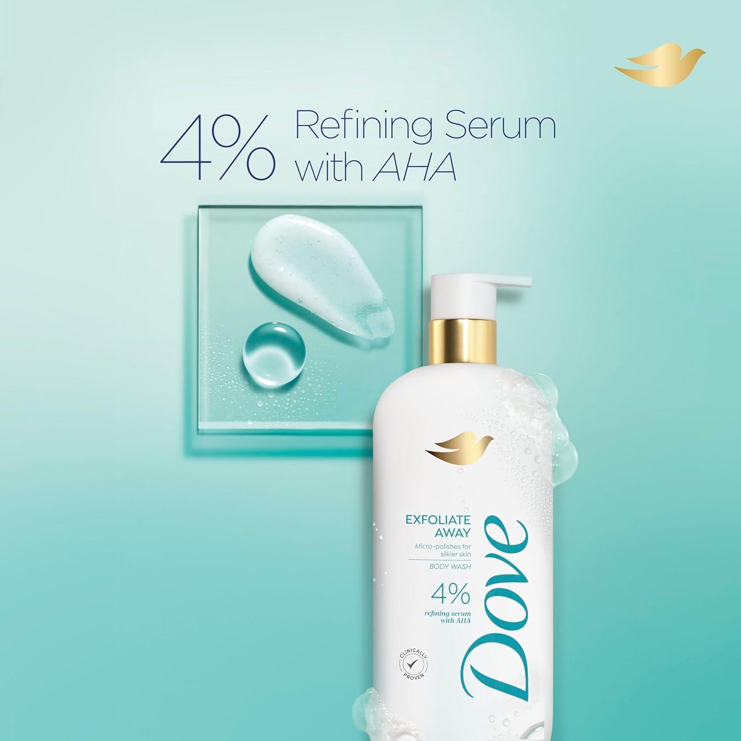 imageDove Body Wash Exfoliate Away Micropolishes for silkier skin 4 refining serum with AHA 185 oz185 Fl Oz Pack of 2