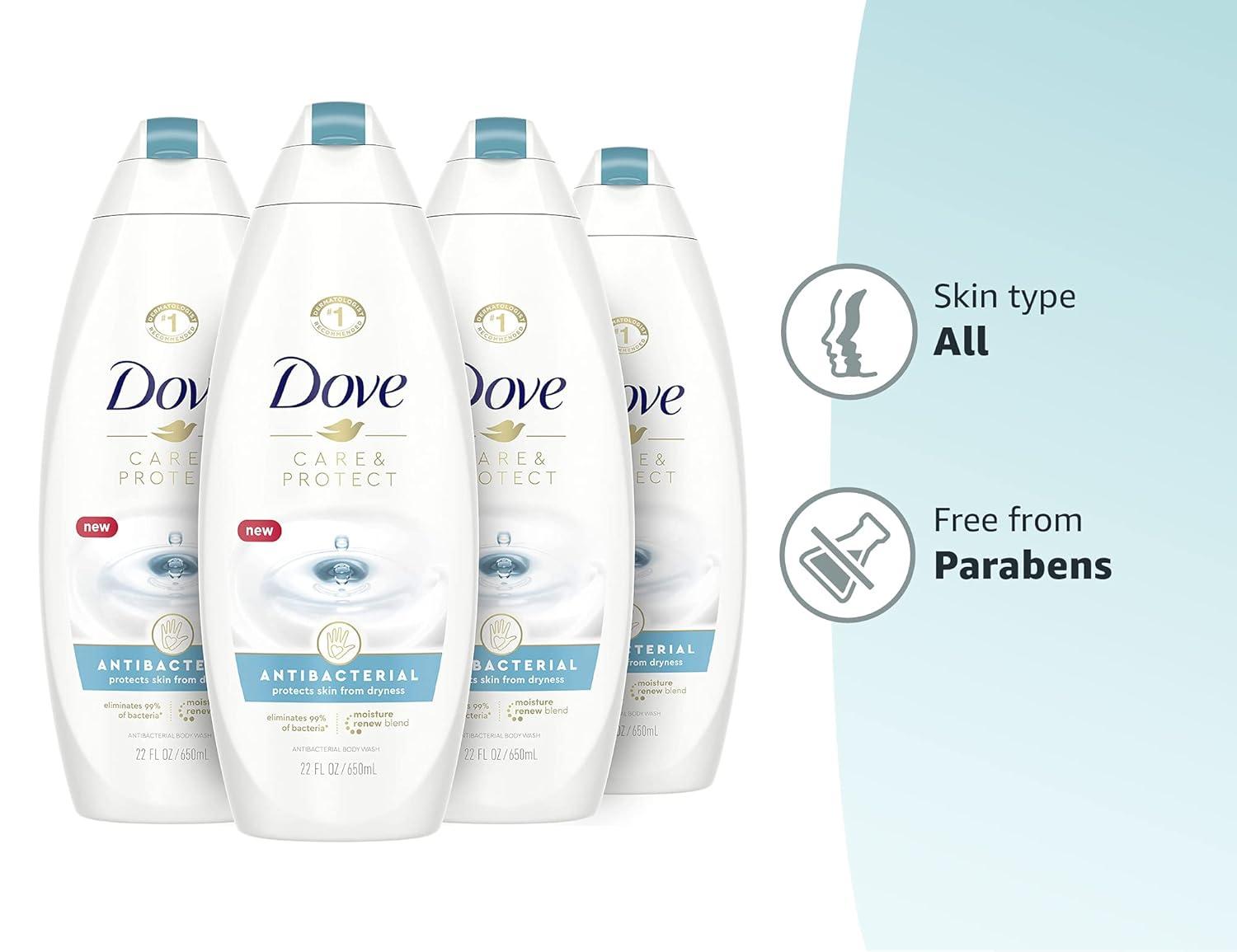 imageDove Body Wash For All Skin Types Antibacterial Body Wash Protects from Dryness 22 Fl Oz Pack of 4