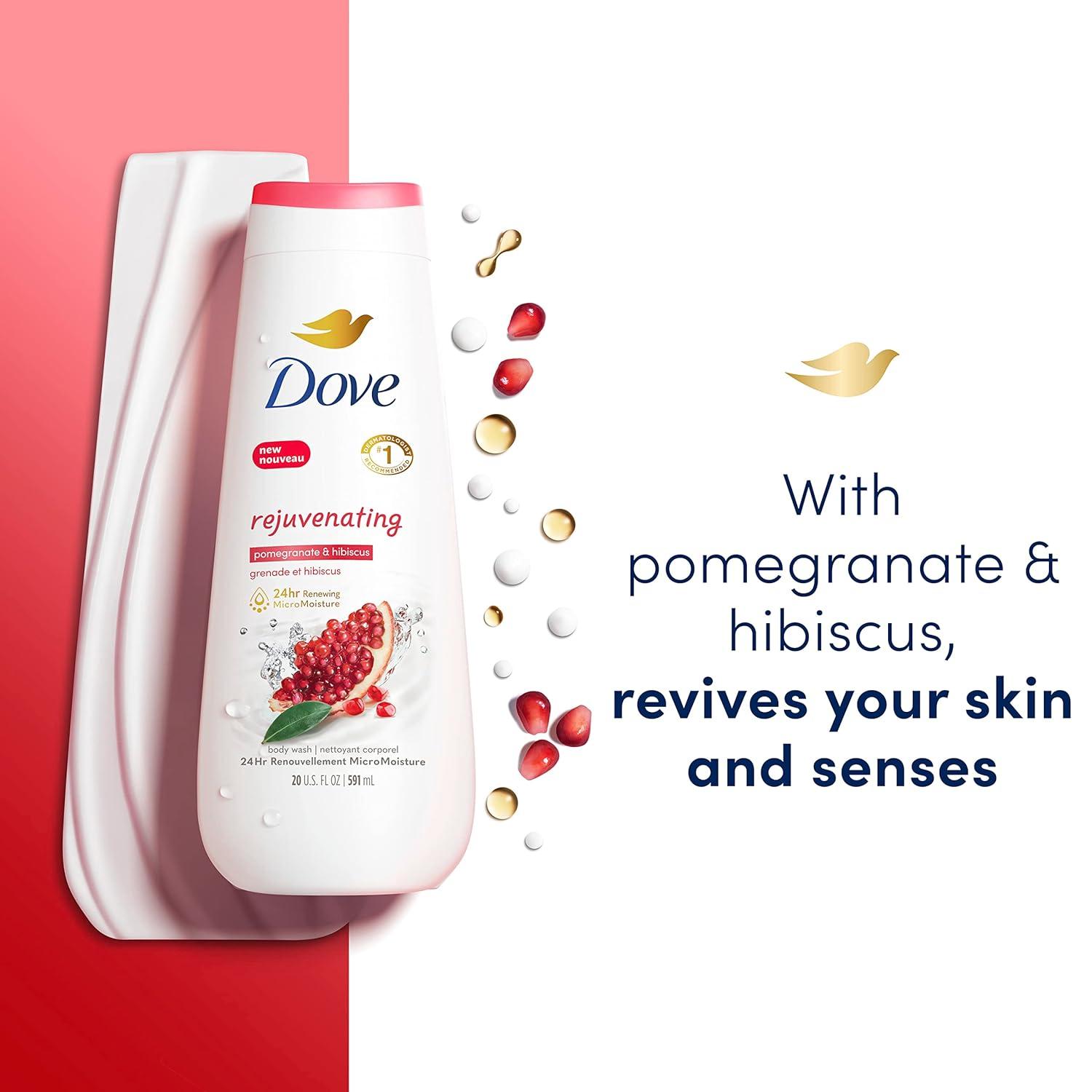 imageDove Body Wash Rejuvenating Pomegranate amp Hibiscus 4 Count for Renewed HealthyLooking Skin Gentle Skin Cleanser with 24hr Renewing MicroMoisture 20 oz20 Fl Oz Pack of 8