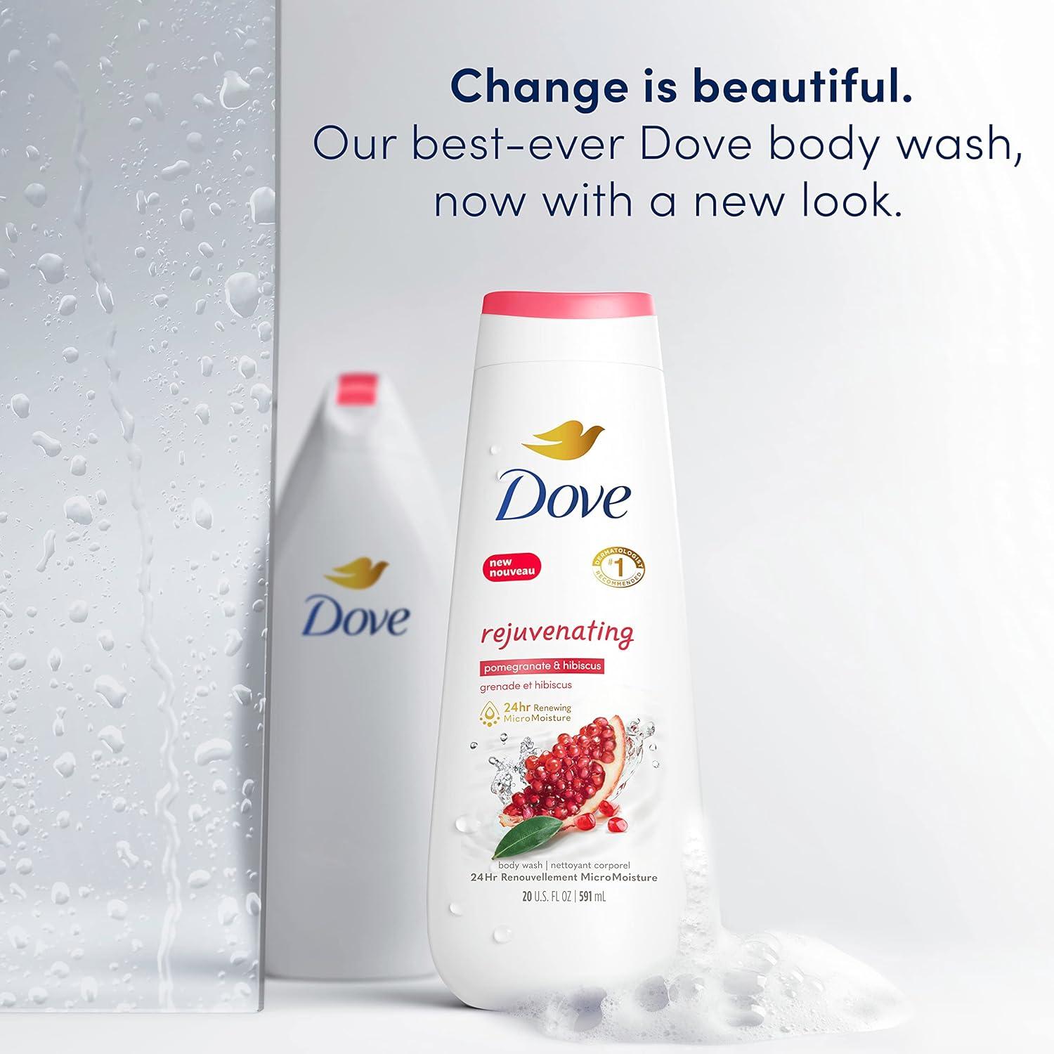 imageDove Body Wash Rejuvenating Pomegranate amp Hibiscus 4 Count for Renewed HealthyLooking Skin Gentle Skin Cleanser with 24hr Renewing MicroMoisture 20 oz20 Fl Oz Pack of 4