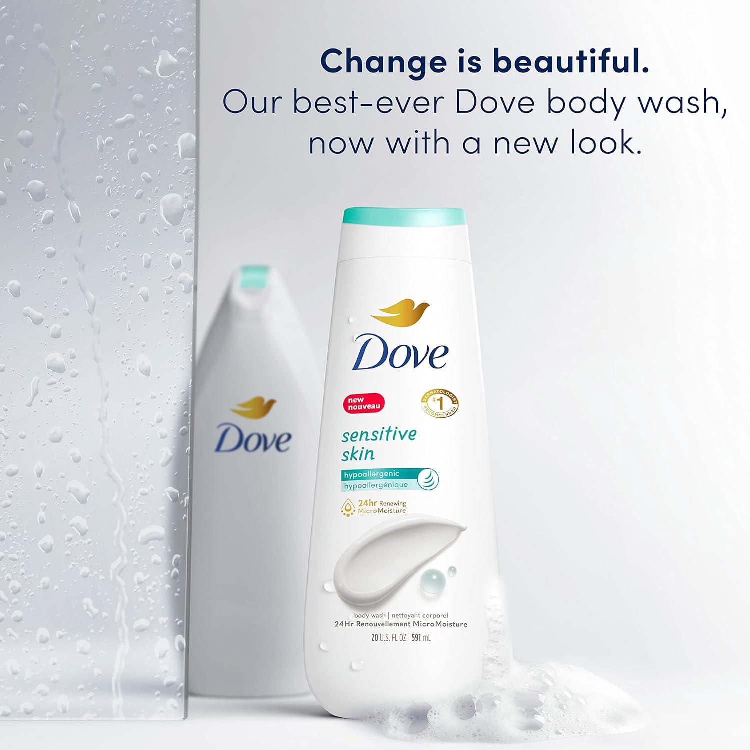 imageDove Body Wash Sensitive Skin 4 Count Hypoallergenic ParabenFree SulfateFree CrueltyFree Moisturizing Skin Cleanser Effectively Washes Away Bacteria While Nourishing Skin 20 oz20 Fl Oz Pack of 4