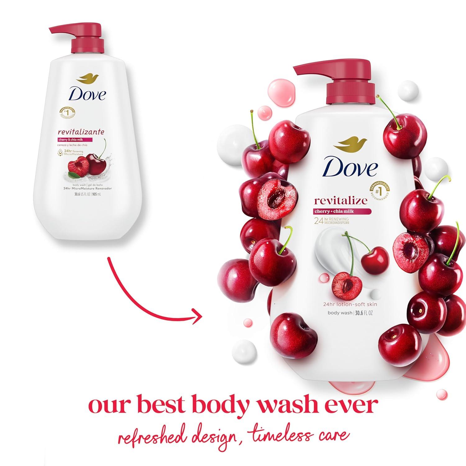 imageDove Body Wash with Pump 3 Count Revitalizante Cherry amp Chia Milk for Renewed Healthy Looking SkinMoisturizing Gentle Skin Cleanser with 24hr Renewing MicroMoisture 306 oz