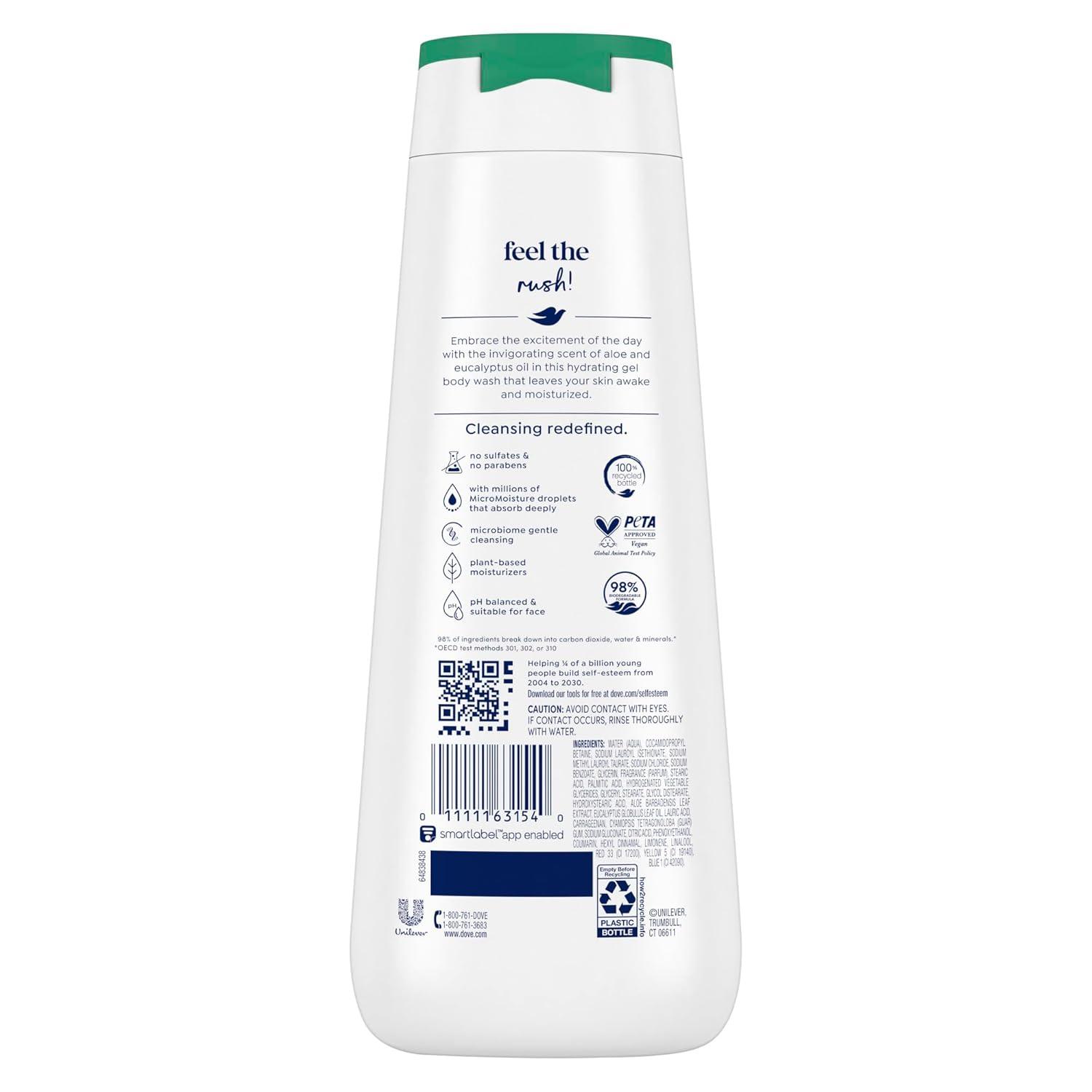 imageDove Body Wash with Pump 4 Count Invigorate Aloe amp Eucalyptus For 24hr LotionSoft Skin Moisturizing Skin Cleanser with No Sulfates No Parabens