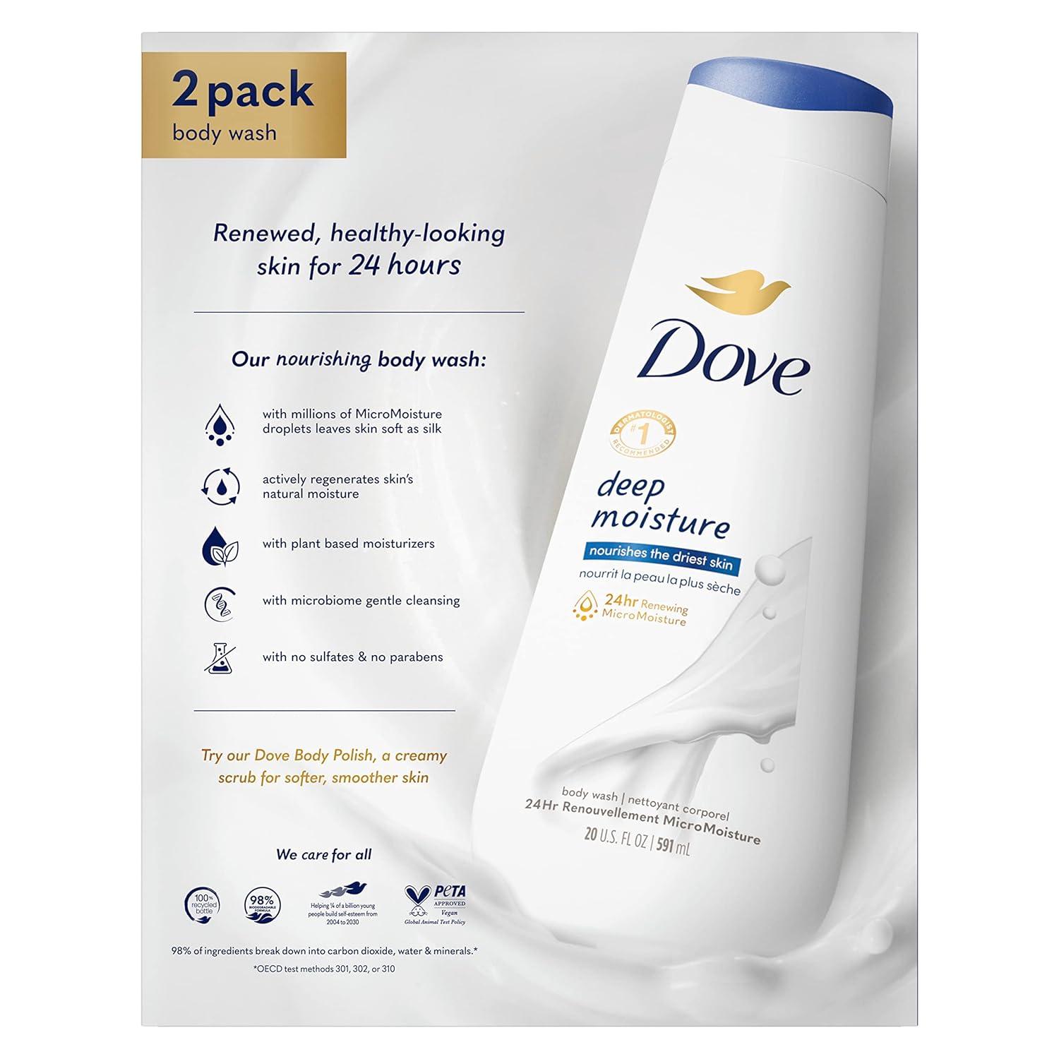 imageDove Body Wash with Pump with Skin Natural Nourishers for Instantly Soft Skin and Lasting Nourishment Deep Moisture Cleanser That Effectively Washes Away Bacteria While Nourishing Your Skin 34 oz 3 Count20 Fl Oz Pack of 2