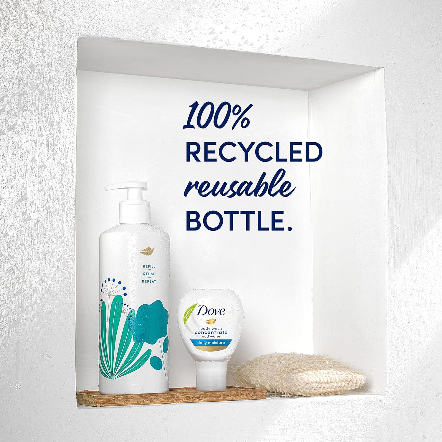 imageDove Concentrate Refills x2 and 100 percent Recycled Reusable Bottle for Instantly Soft Skin Daily Moisture Starter Kit for Lasting Nourishment Body Care 4 fl oz makes 16 fl oz1 Count Pack of 1