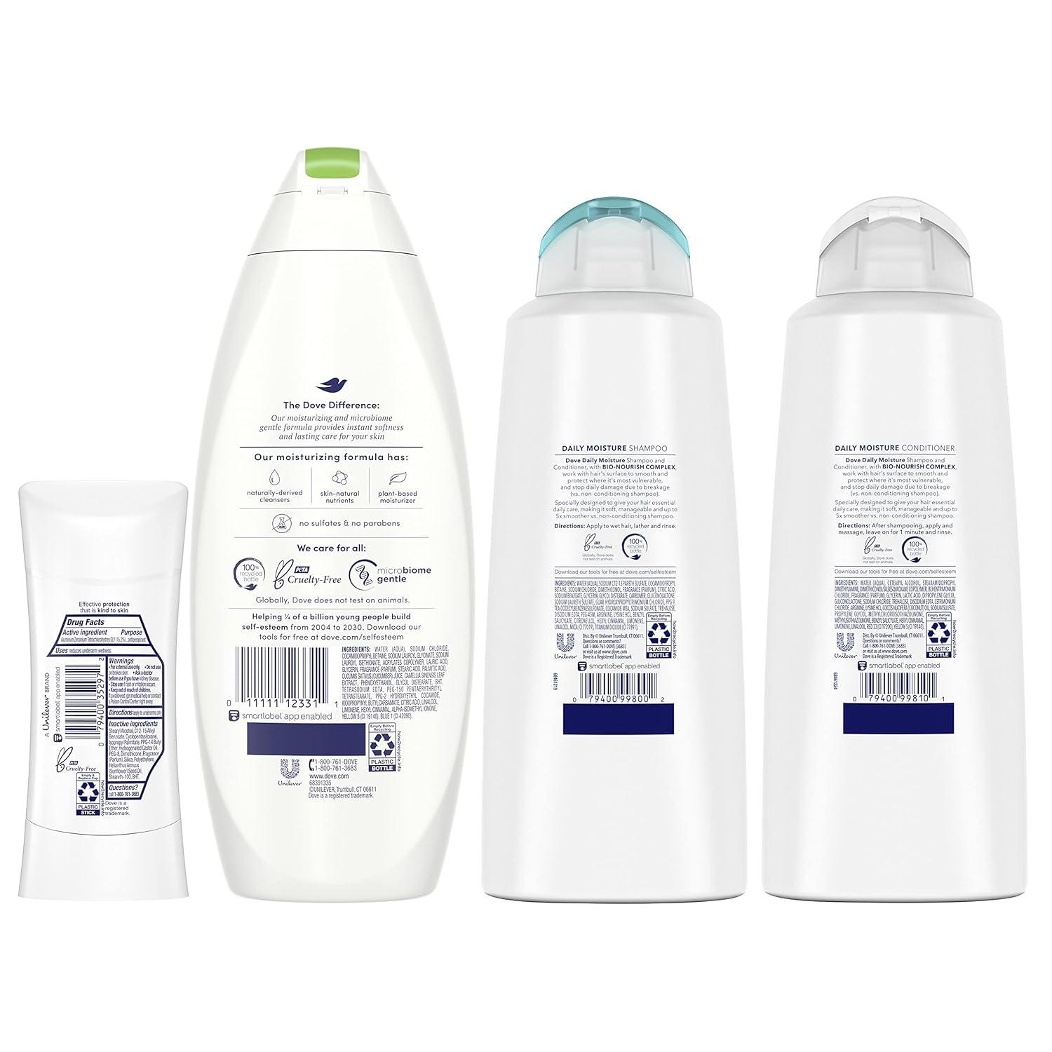 imageDove Cool Moisture Regimen Pack 2 Hair and 2 Skin Products for Soft Skin and Clean Hair4 Piece Set