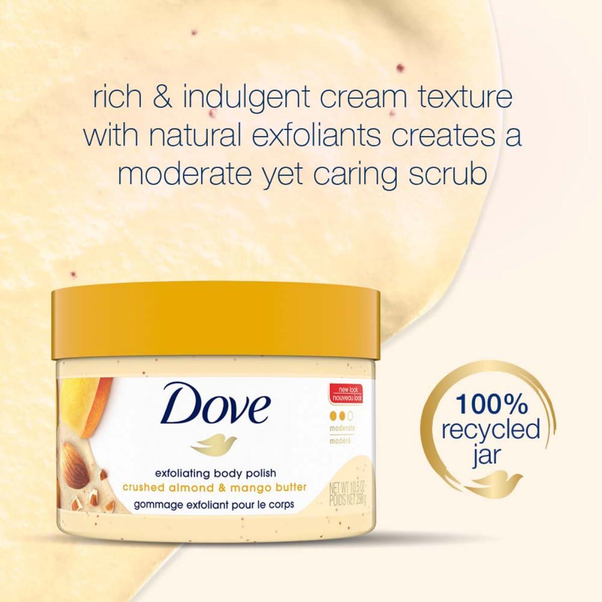 imageDove Exfoliating Body Polish Body Scrub Crushed Almond and Mango Butter 4 Count Exfoliating Scrub for Dry Skin Gently Exfoliates to Reveal Healthy Skin 105 ozMango Almond