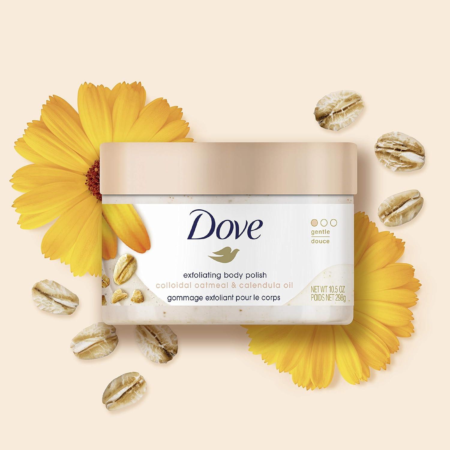imageDove Exfoliating Body Polish Body Scrub Crushed Almond and Mango Butter 4 Count Exfoliating Scrub for Dry Skin Gently Exfoliates to Reveal Healthy Skin 105 ozOatmeal and Calendula Oil