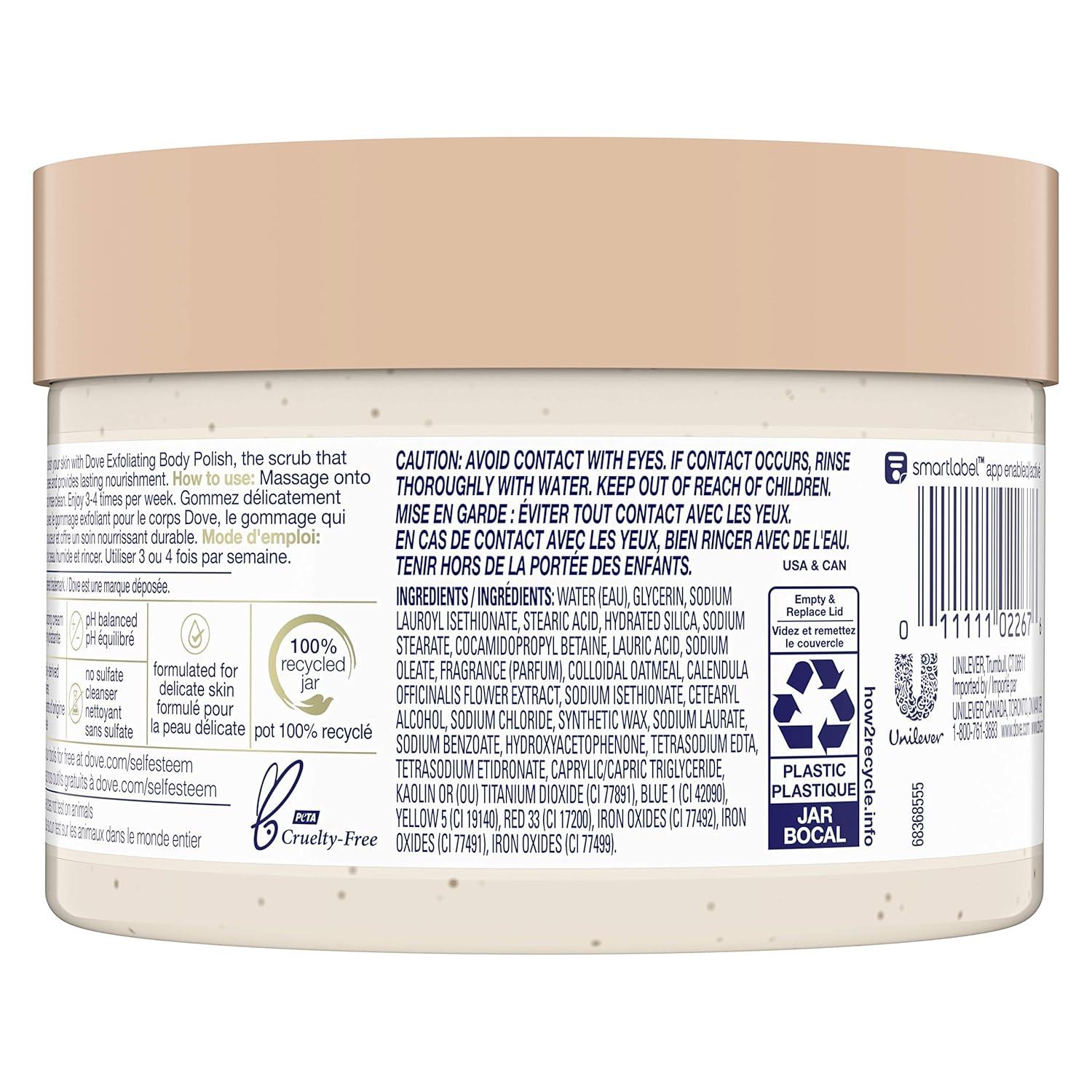 imageDove Exfoliating Body Polish Body Scrub Crushed Almond and Mango Butter 4 Count Exfoliating Scrub for Dry Skin Gently Exfoliates to Reveal Healthy Skin 105 ozOatmeal and Calendula Oil