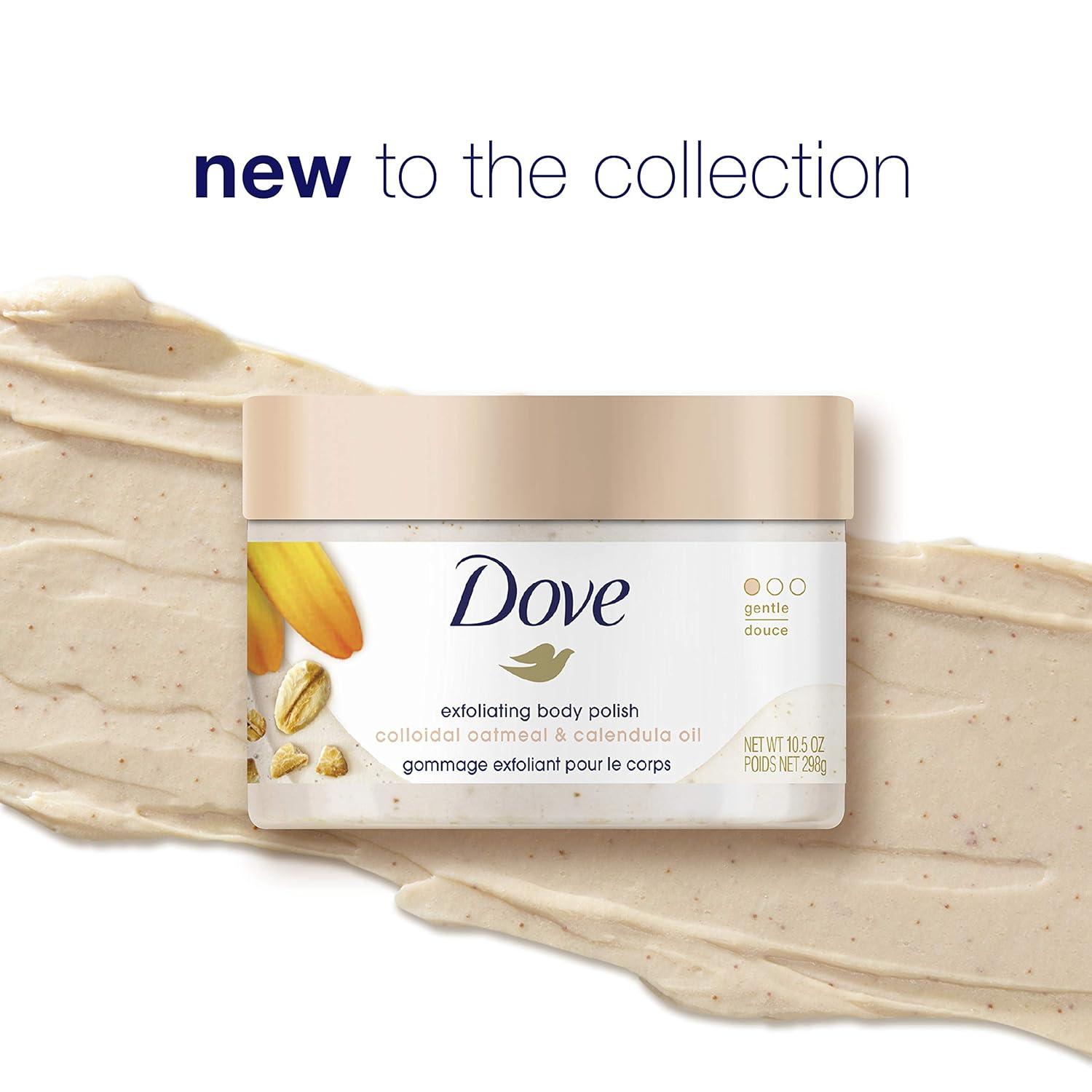imageDove Exfoliating Body Polish Body Scrub Crushed Almond and Mango Butter 4 Count Exfoliating Scrub for Dry Skin Gently Exfoliates to Reveal Healthy Skin 105 ozOatmeal and Calendula Oil