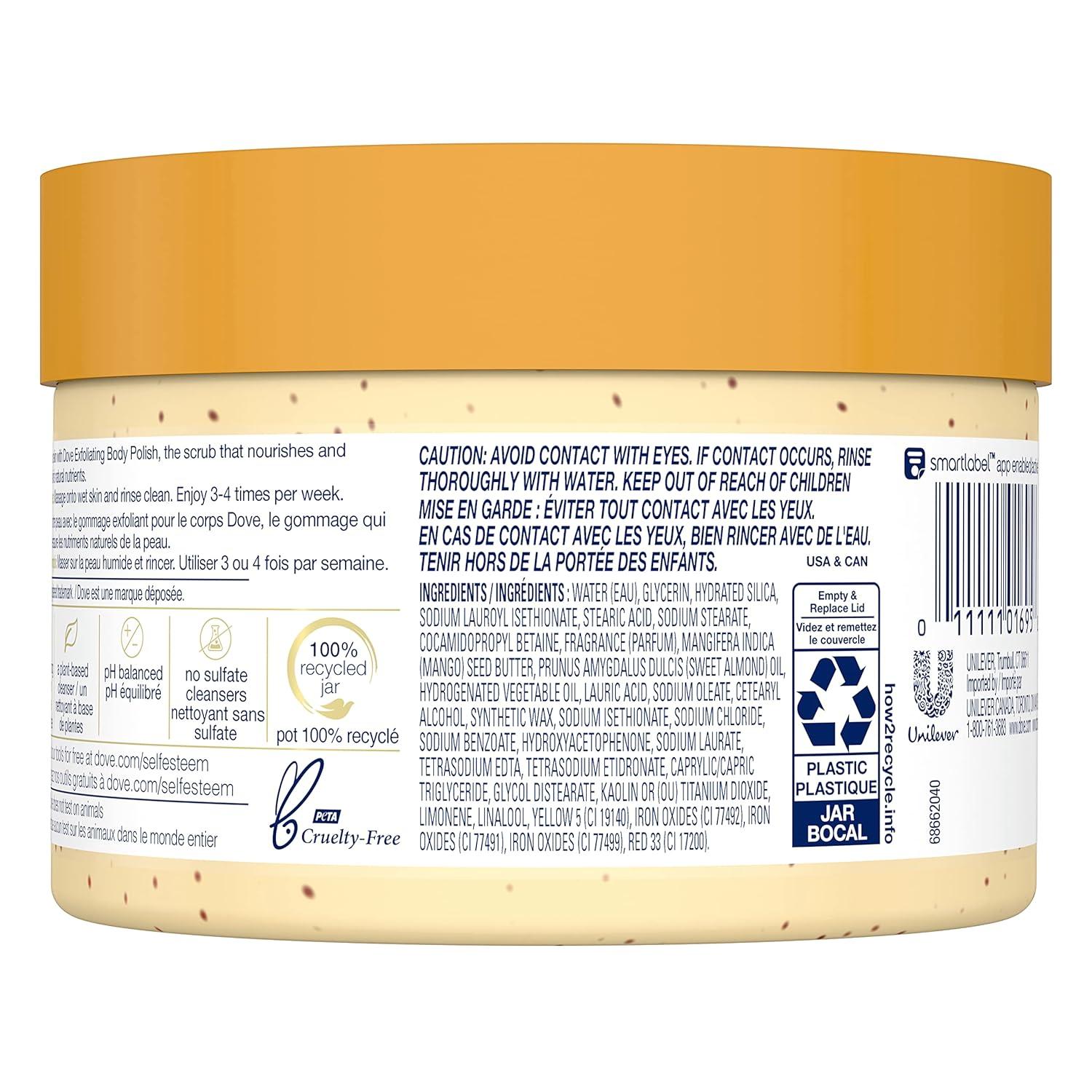 imageDove Exfoliating Body Polish Body Scrub Crushed Almond and Mango Butter 4 Count Exfoliating Scrub for Dry Skin Gently Exfoliates to Reveal Healthy Skin 105 ozMango Almond