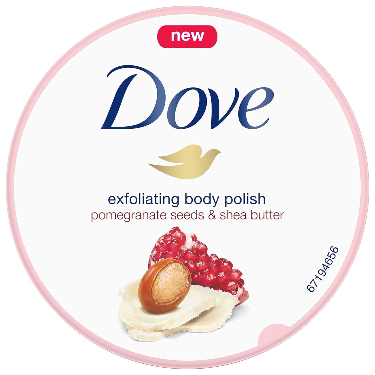imageDove Exfoliating Body Polish Body Scrub Crushed Almond and Mango Butter 4 Count Exfoliating Scrub for Dry Skin Gently Exfoliates to Reveal Healthy Skin 105 ozPomegranate