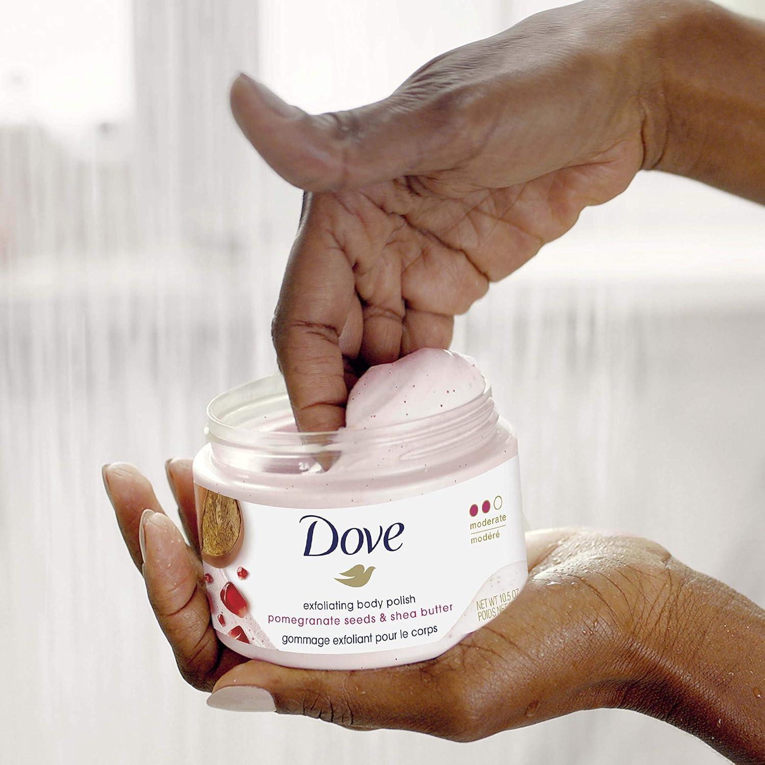 imageDove Exfoliating Body Polish Body Scrub Crushed Almond and Mango Butter 4 Count Exfoliating Scrub for Dry Skin Gently Exfoliates to Reveal Healthy Skin 105 ozPomegranate