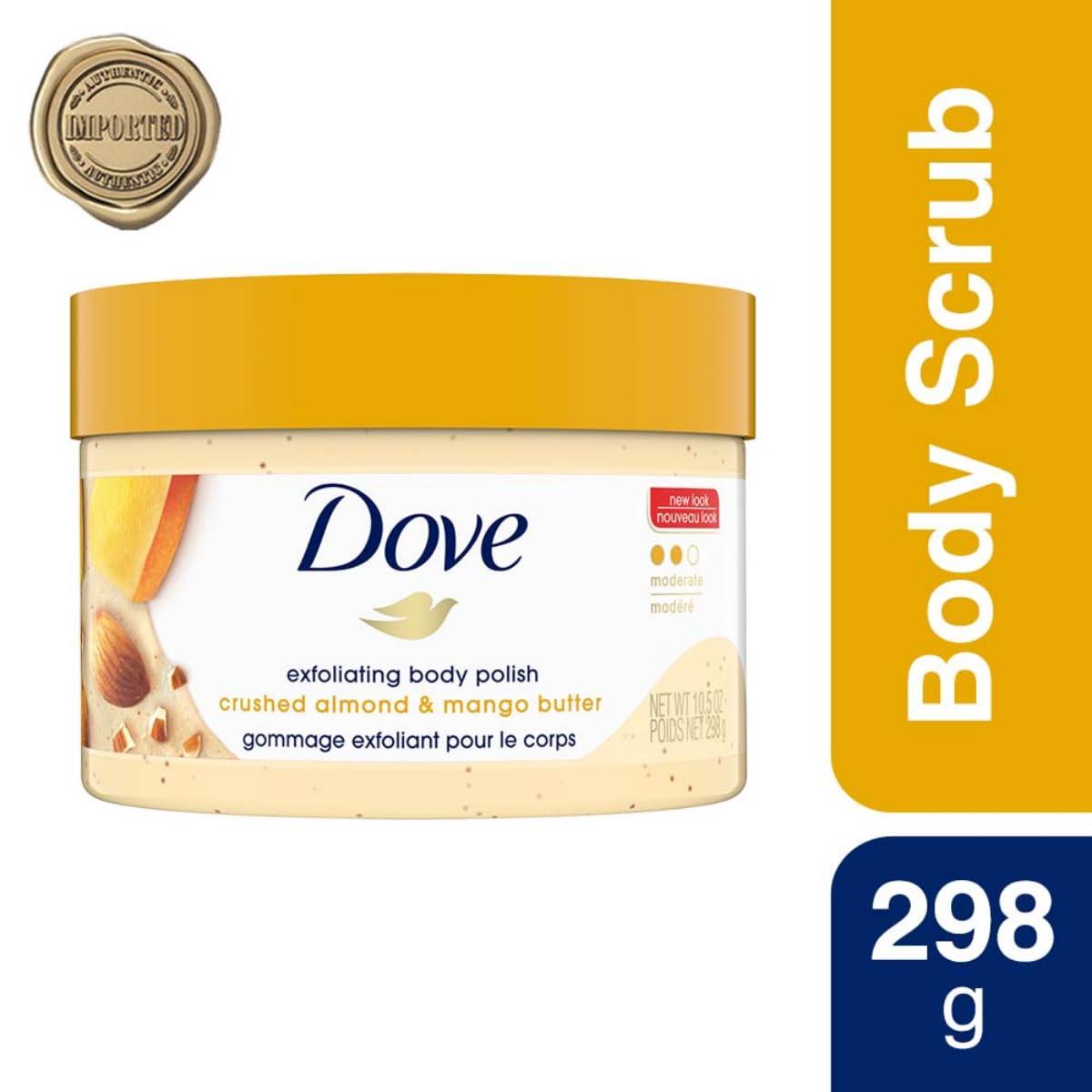 imageDove Exfoliating Body Polish Body Scrub Crushed Almond and Mango Butter 4 Count Exfoliating Scrub for Dry Skin Gently Exfoliates to Reveal Healthy Skin 105 ozMango Almond
