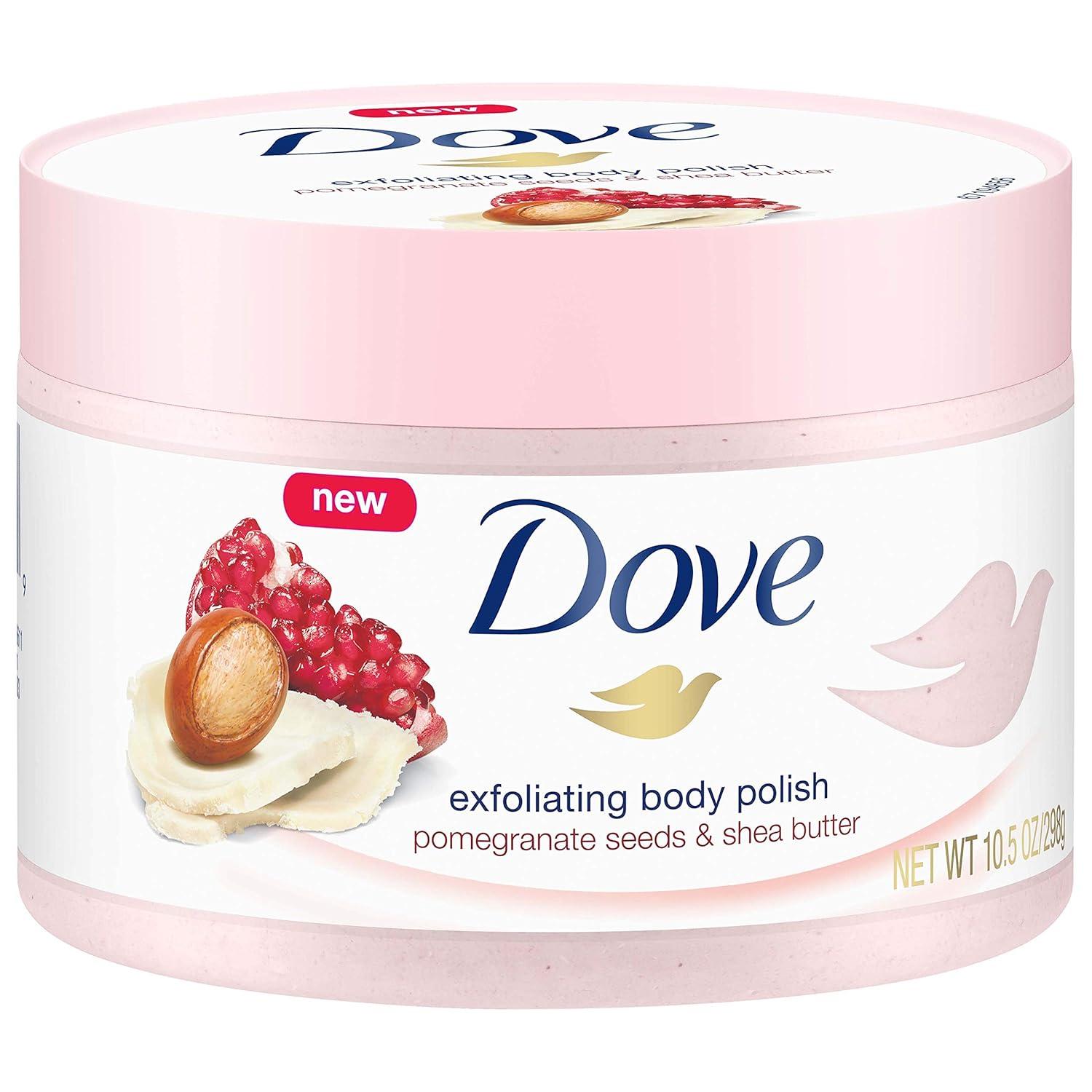 imageDove Exfoliating Body Polish Body Scrub Crushed Almond and Mango Butter 4 Count Exfoliating Scrub for Dry Skin Gently Exfoliates to Reveal Healthy Skin 105 ozPomegranate