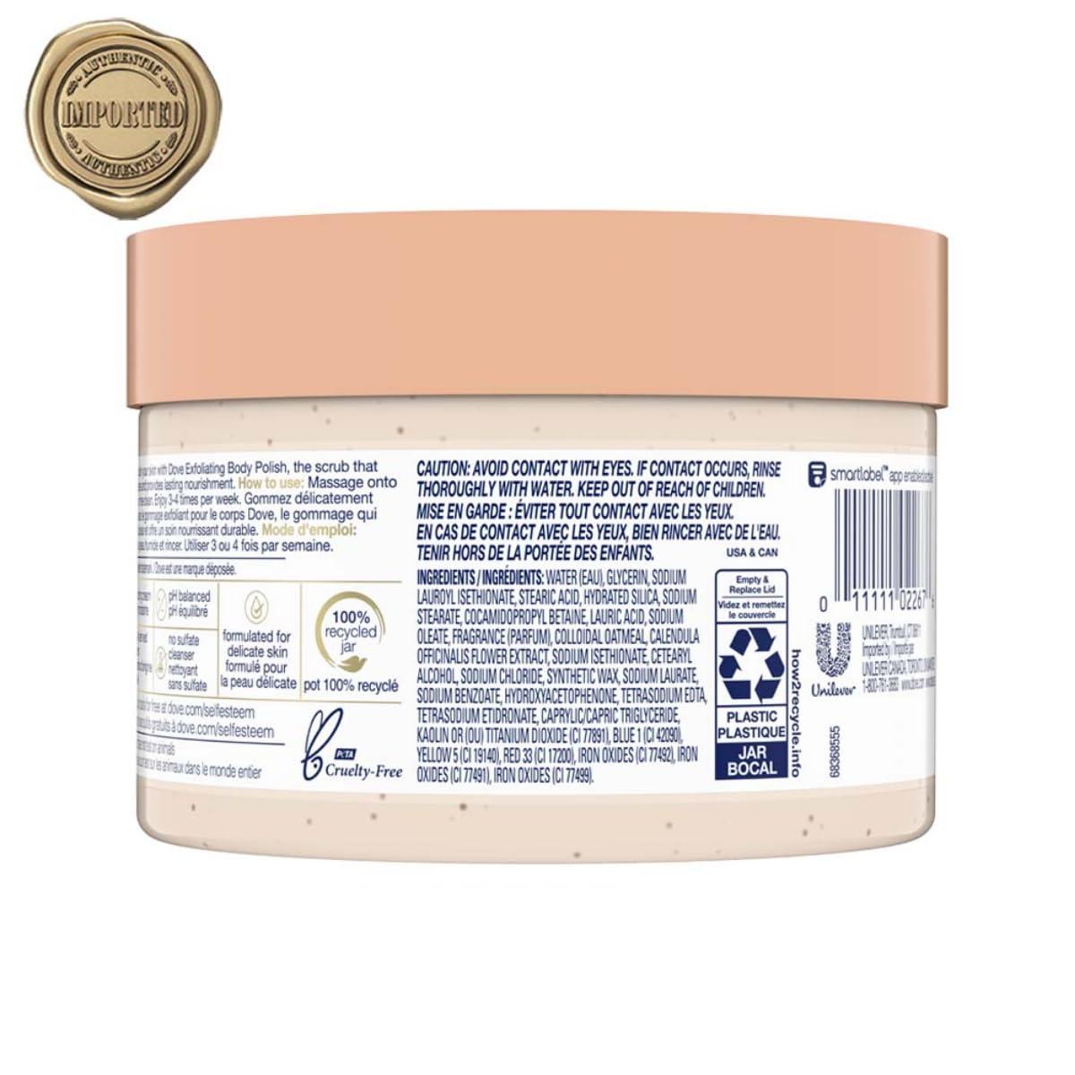 imageDove Exfoliating Body Polish Body Scrub Crushed Almond and Mango Butter 4 Count Exfoliating Scrub for Dry Skin Gently Exfoliates to Reveal Healthy Skin 105 ozSubtle Floral