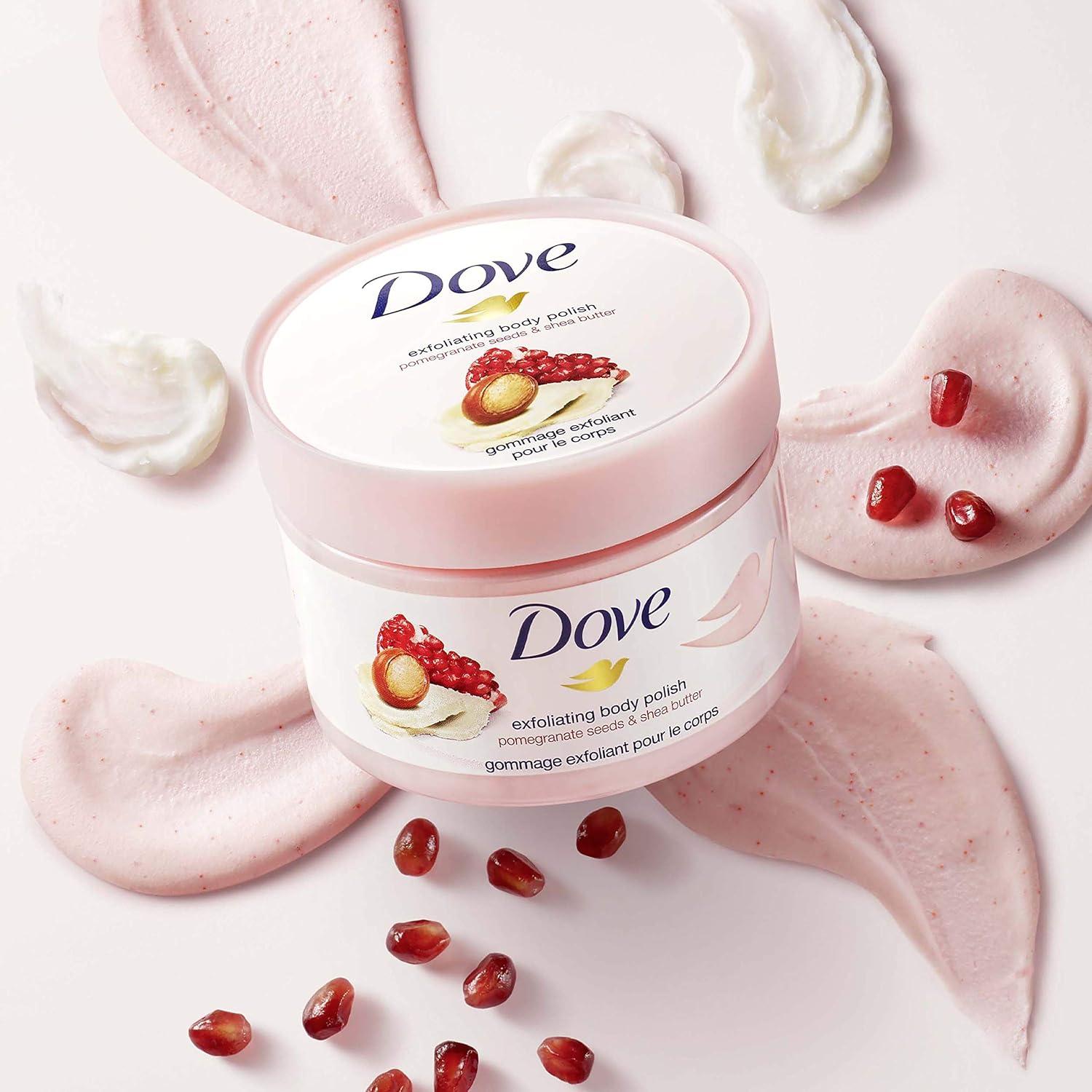 imageDove Exfoliating Body Polish Body Scrub Crushed Almond and Mango Butter 4 Count Exfoliating Scrub for Dry Skin Gently Exfoliates to Reveal Healthy Skin 105 ozPomegranate