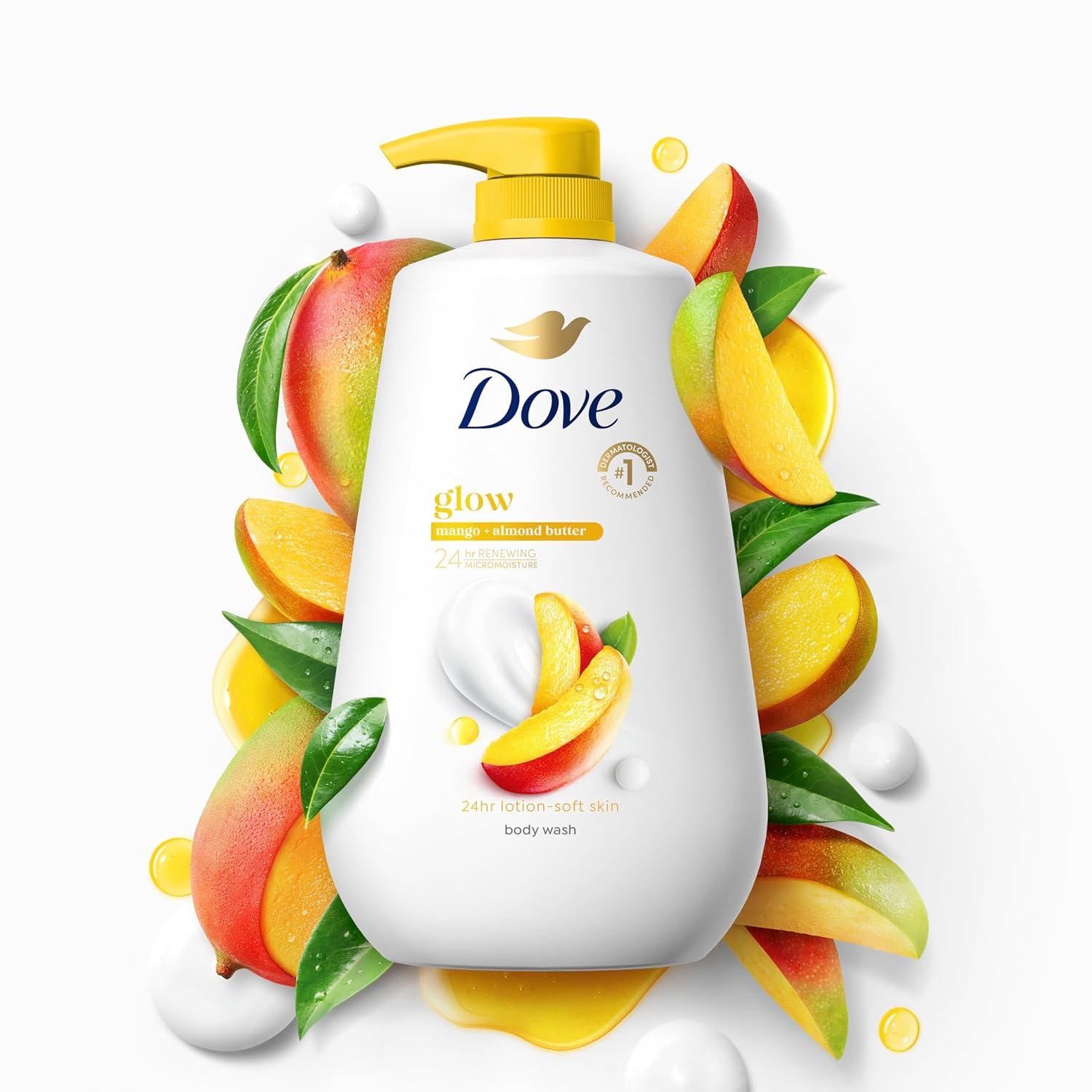 imageDove Glowing Body Wash For Revitalized Refreshed Skin Mango Butter and Almond Butter Cleanser That Effectively Washes Away Bacteria While Nourishing Your Skin 22 oz 4 CountMango and Almond Butter