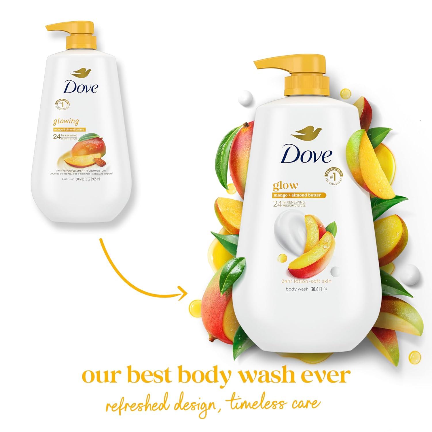 imageDove Glowing Body Wash For Revitalized Refreshed Skin Mango Butter and Almond Butter Cleanser That Effectively Washes Away Bacteria While Nourishing Your Skin 22 oz 4 CountMango and Almond Butter
