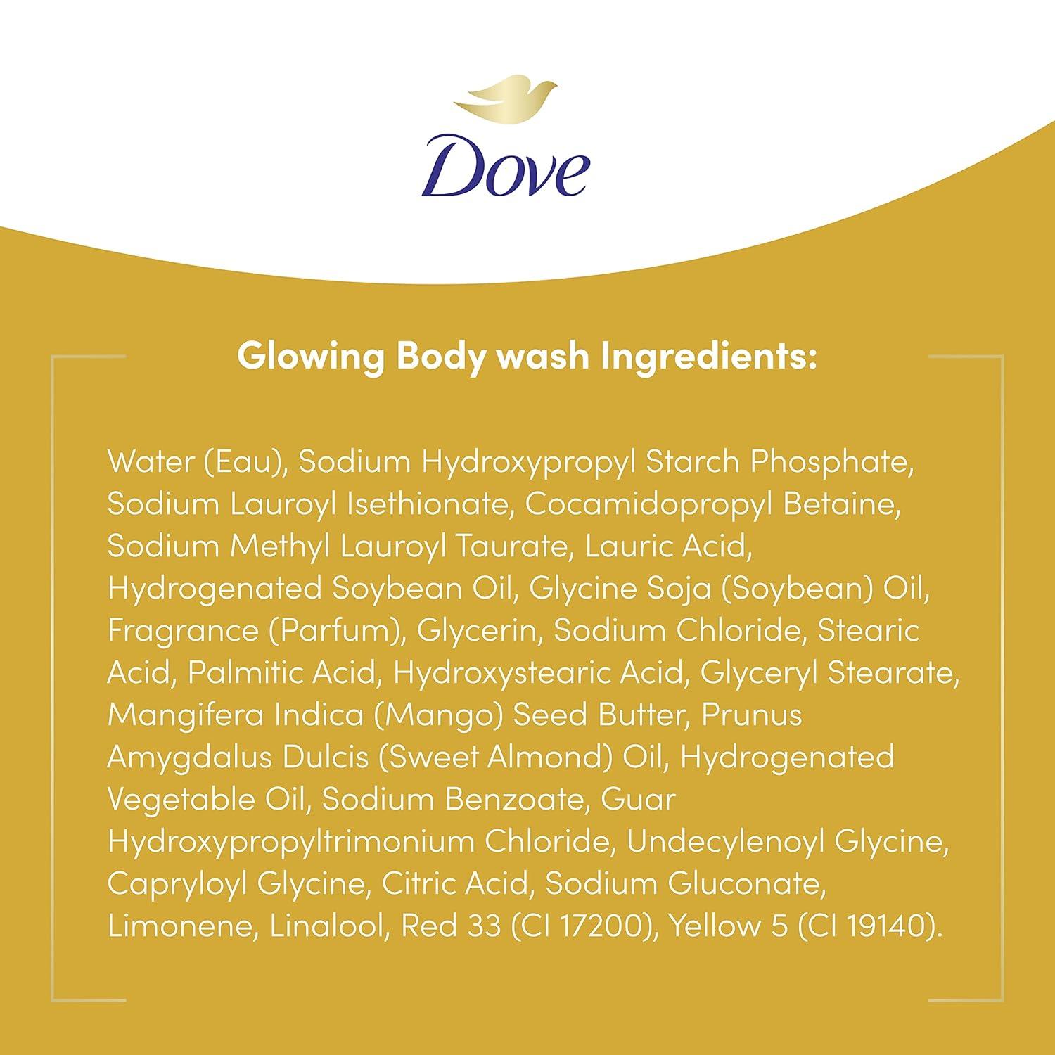 imageDove Glowing Body Wash For Revitalized Refreshed Skin Mango Butter and Almond Butter Cleanser That Effectively Washes Away Bacteria While Nourishing Your Skin 22 oz 4 CountMango and Almond Butters