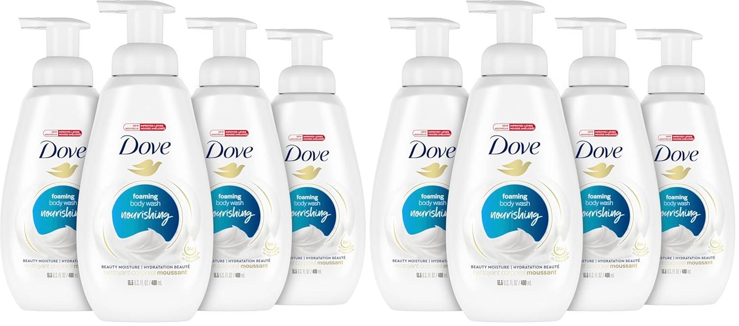 imageDove Instant Foaming Body Wash 4 Count for Soft Smooth Skin Deep Moisture Cleanser That Effectively Washes Away Bacteria While Nourishing Your Skin White 135 OzUnscented
