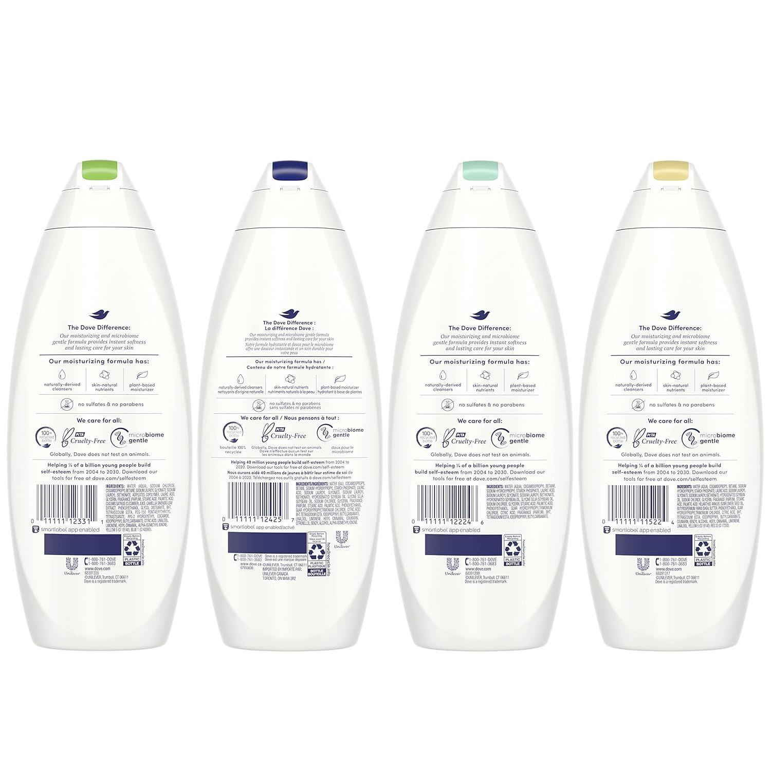 imageDove Mixed Body Wash Pack with Skin Natural Nourishers for Instantly Soft Skin and Lasting Nourishment Cleanser That Effectively Washes Away Bacteria While Nourishing Your Skin 4 Count
