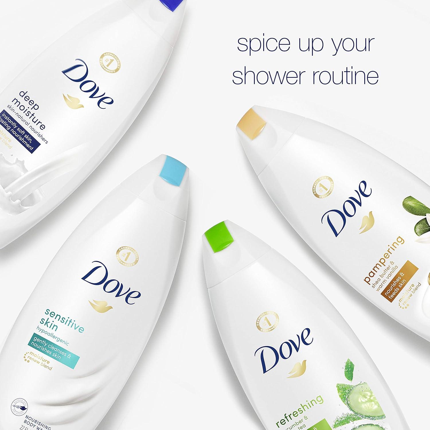 imageDove Mixed Body Wash Pack with Skin Natural Nourishers for Instantly Soft Skin and Lasting Nourishment Cleanser That Effectively Washes Away Bacteria While Nourishing Your Skin 4 Count