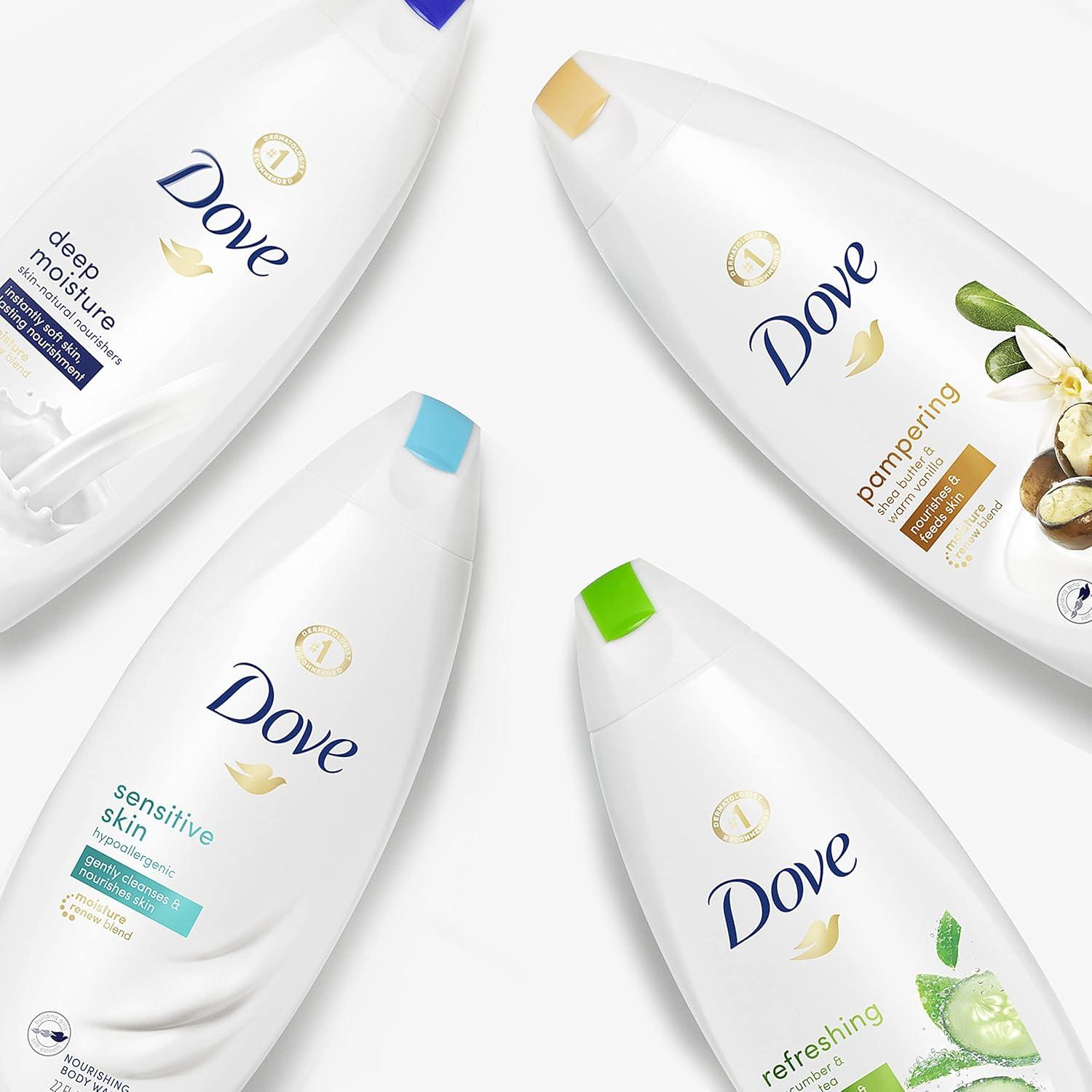 imageDove Mixed Body Wash Pack with Skin Natural Nourishers for Instantly Soft Skin and Lasting Nourishment Cleanser That Effectively Washes Away Bacteria While Nourishing Your Skin 4 Count