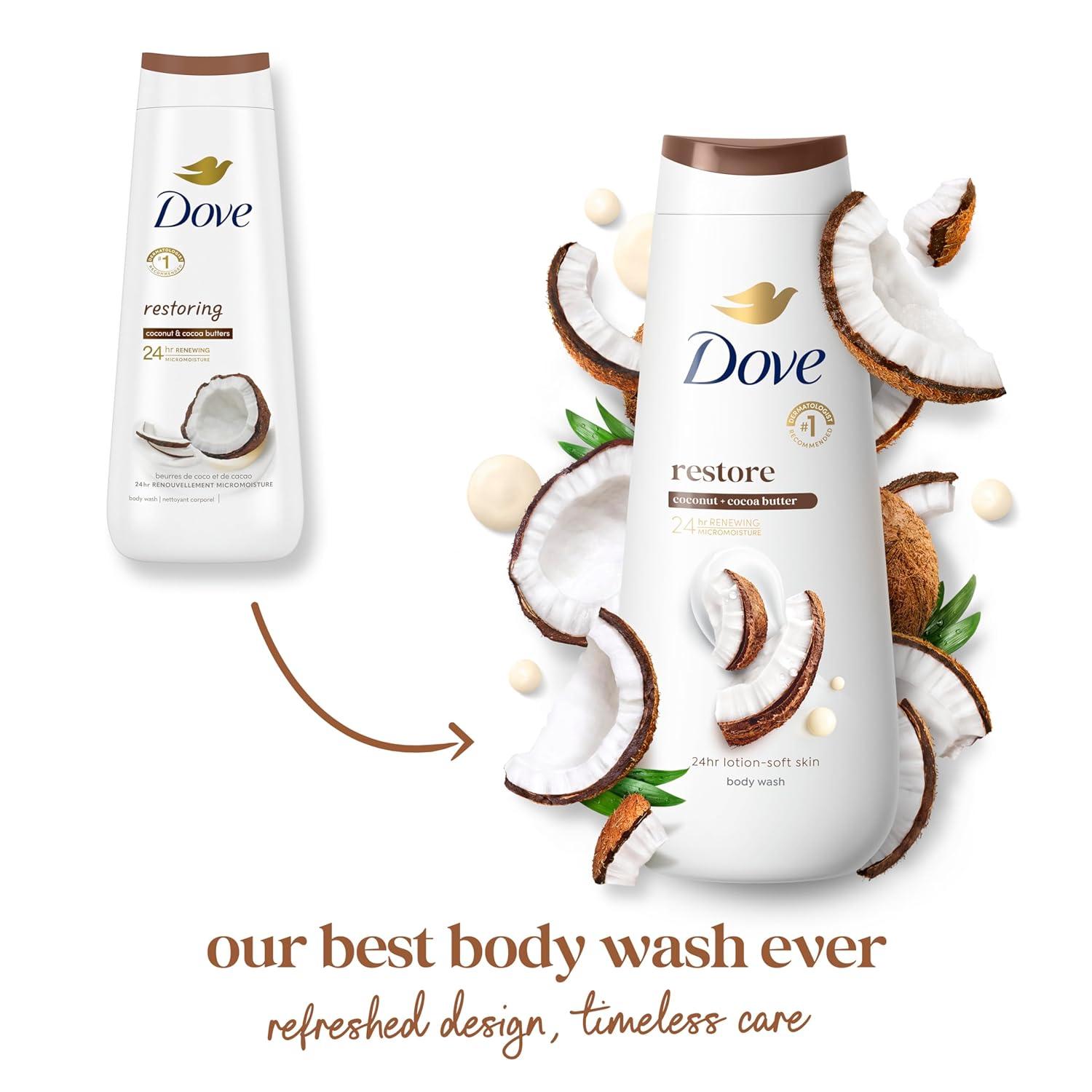 imageDove Purely Pampering Body Wash for Dry Skin Coconut Butter and Cocoa Butter Effectively Washes Away Bacteria While Nourishing Your Skin 22 oz 4 count20 Fl Oz Pack of 1