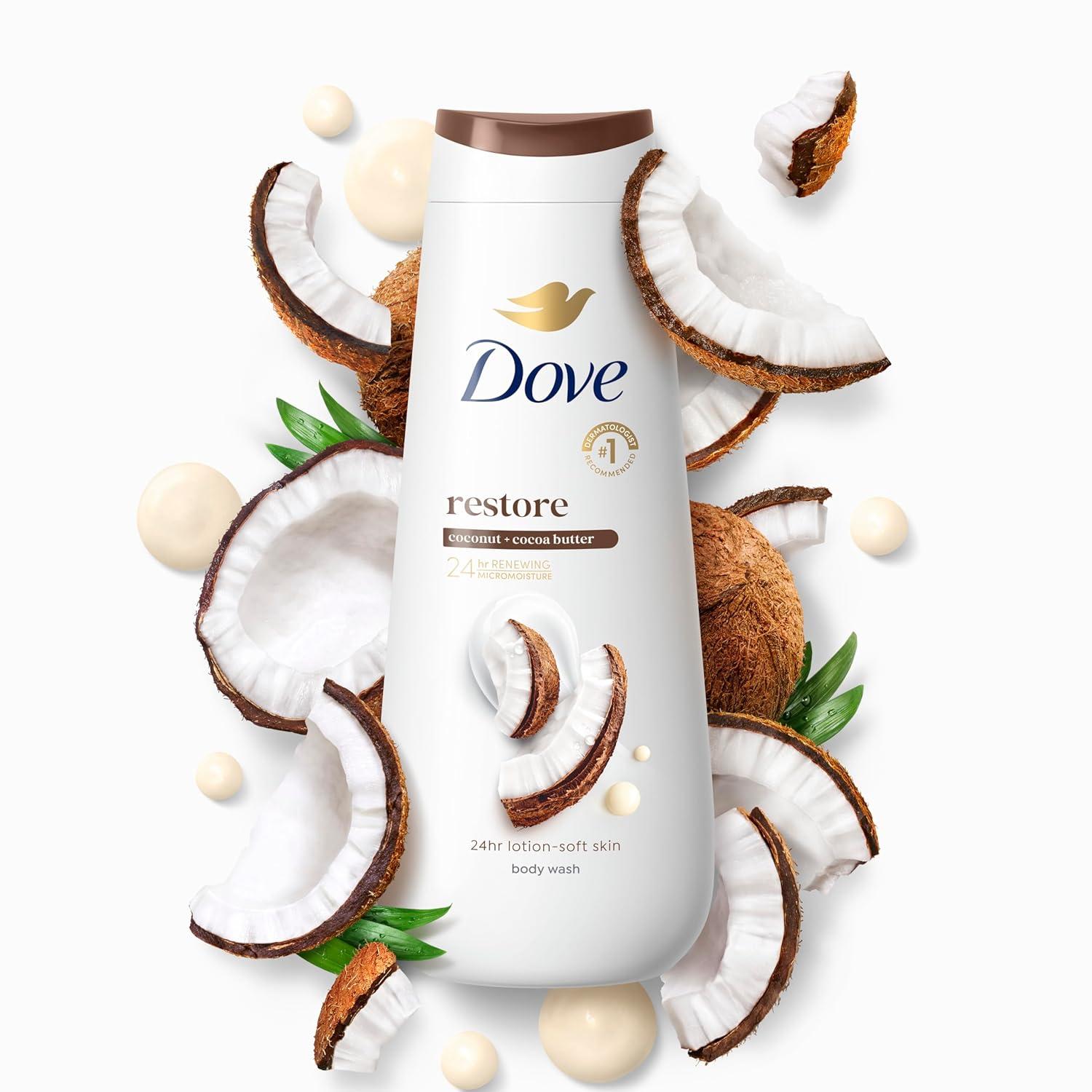 imageDove Purely Pampering Body Wash for Dry Skin Coconut Butter and Cocoa Butter Effectively Washes Away Bacteria While Nourishing Your Skin 22 oz 4 count20 Fl Oz Pack of 1