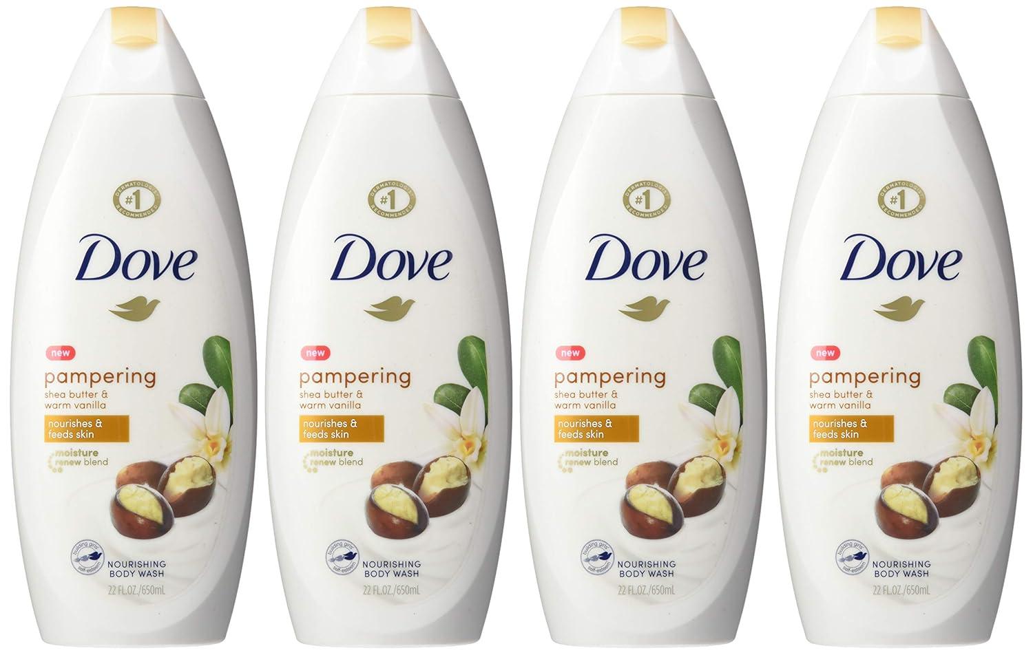 imageDove Purely Pampering Body Wash for Dry Skin Shea Butter with Warm Vanilla Effectively Washes Away Bacteria While Nourishing Your Skin 22 Fl Oz Pack of 4Shea Butter and Warm Vanilla
