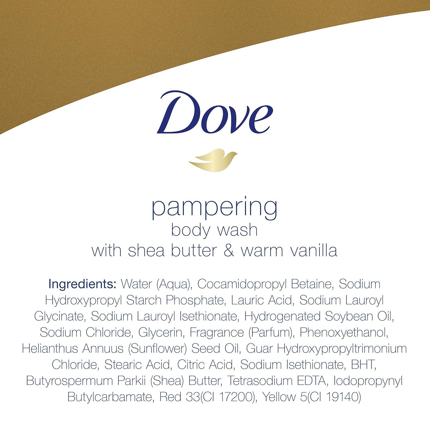 imageDove Purely Pampering Body Wash for Dry Skin Shea Butter with Warm Vanilla Effectively Washes Away Bacteria While Nourishing Your Skin 22 Fl Oz Pack of 4Shea Butter and Warm Vanilla