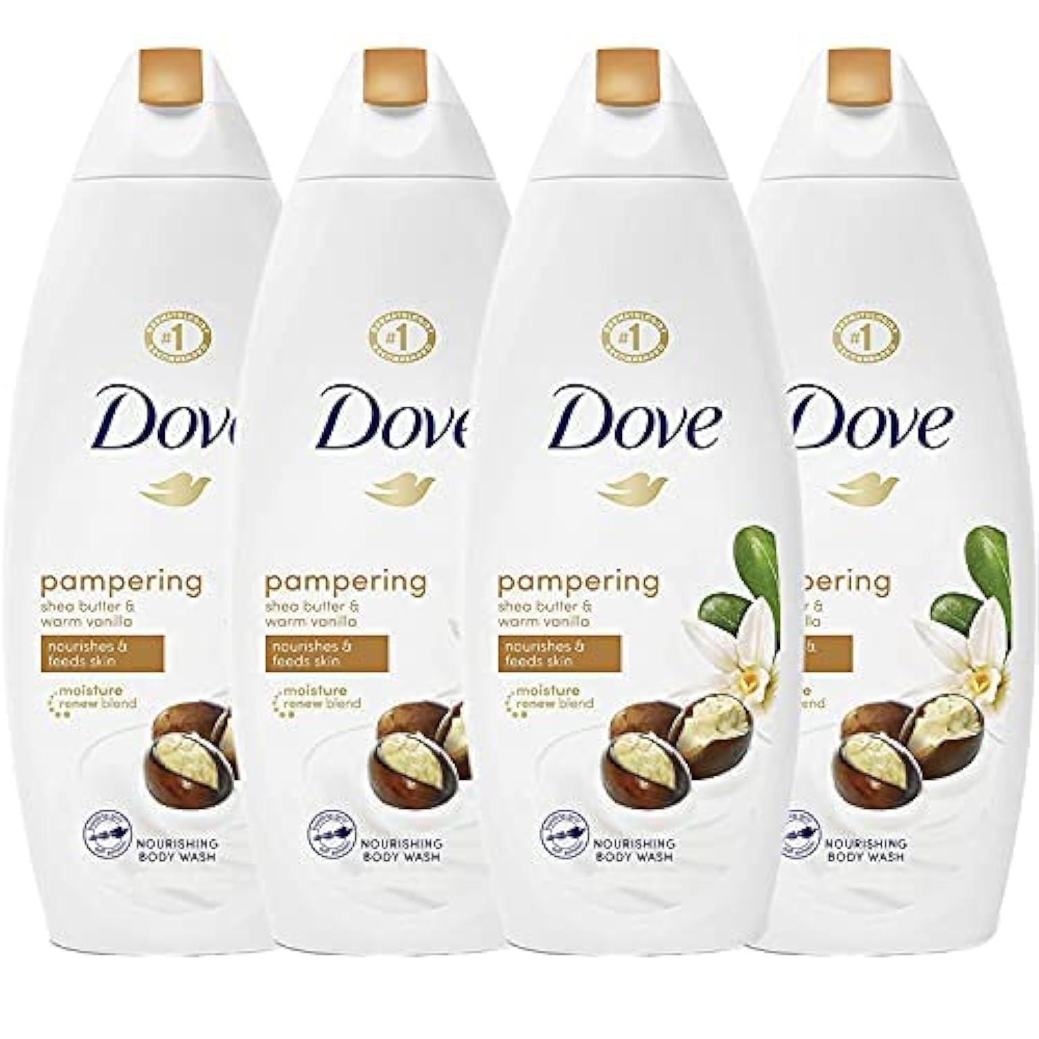 imageDove Purely Pampering Body Wash for Dry Skin Shea Butter with Warm Vanilla Effectively Washes Away Bacteria While Nourishing Your Skin 22 Fl Oz Pack of 4Shea Butter and Warm Vanilla