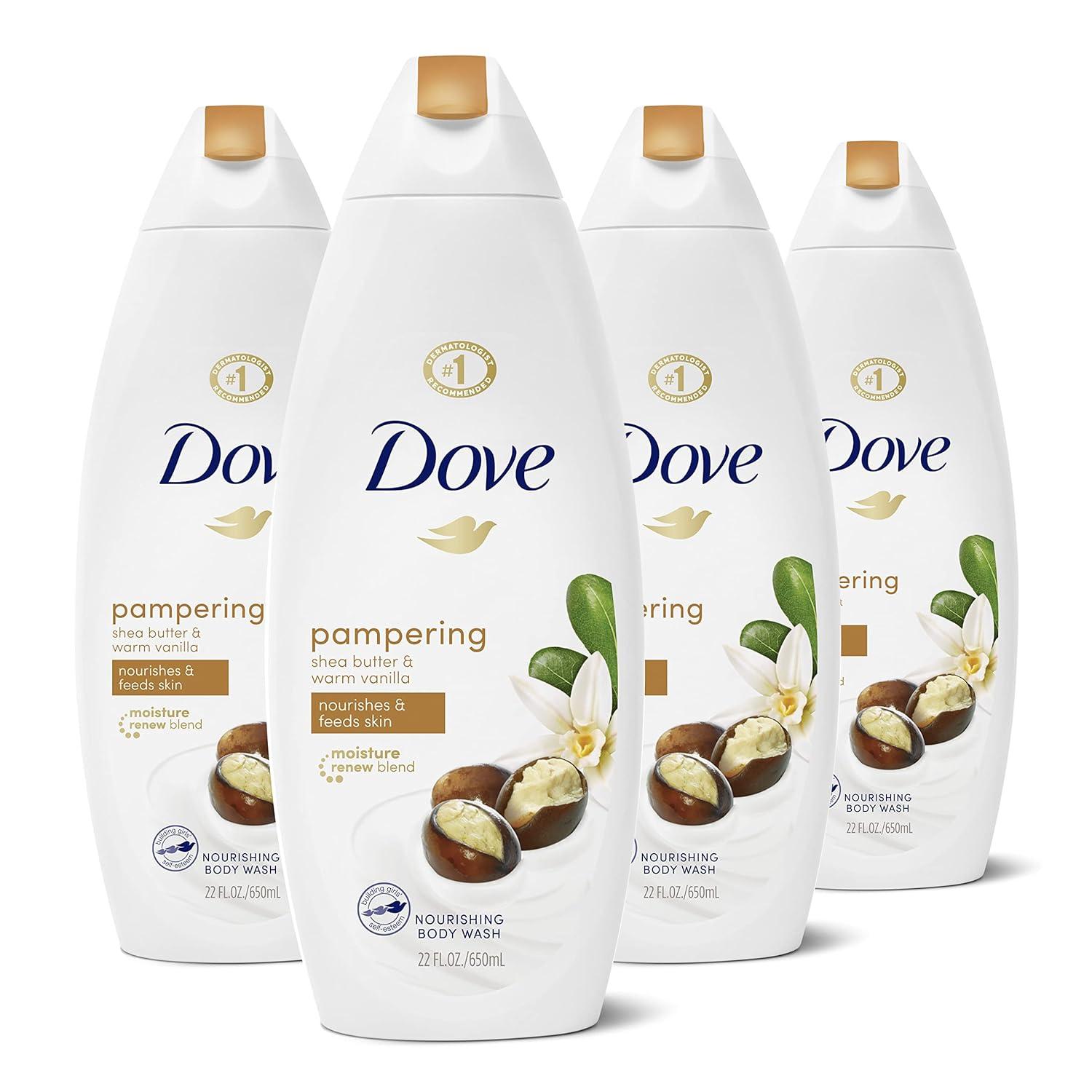 imageDove Purely Pampering Body Wash for Dry Skin Shea Butter with Warm Vanilla Effectively Washes Away Bacteria While Nourishing Your Skin 22 Fl Oz Pack of 4Shea Butter and Warm Vanilla