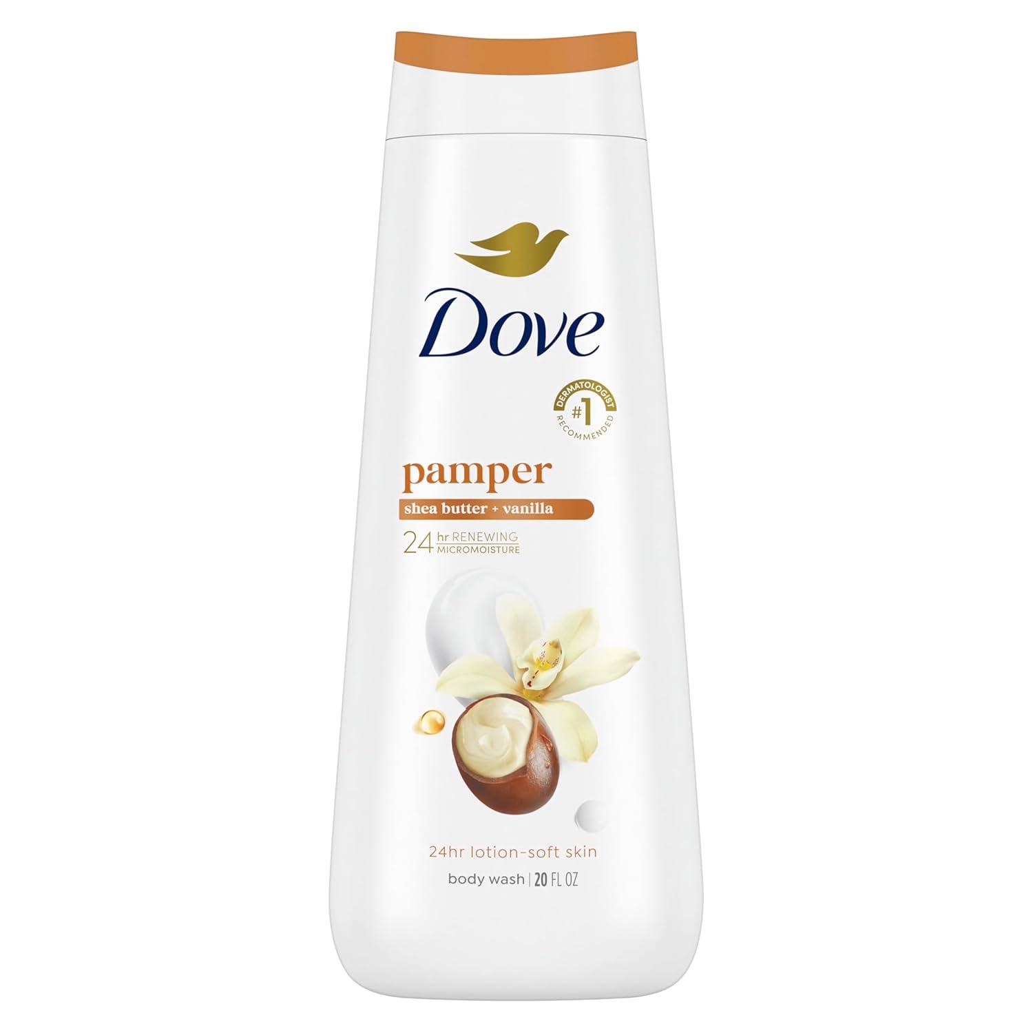 imageDove Purely Pampering Body Wash for Dry Skin Shea Butter with Warm Vanilla Effectively Washes Away Bacteria While Nourishing Your Skin 22 Fl Oz Pack of 4Shea Butter and Warm Vanilla