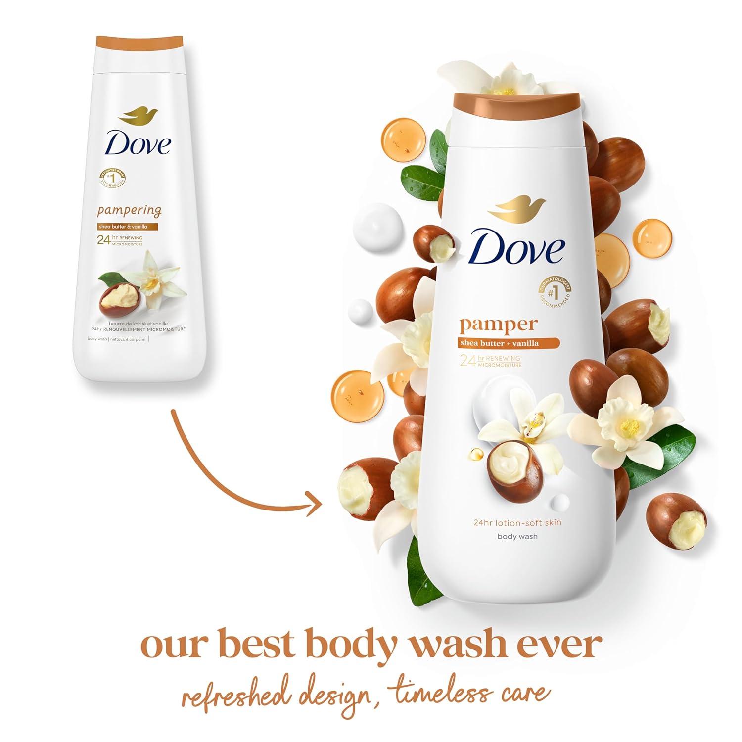imageDove Purely Pampering Body Wash for Dry Skin Shea Butter with Warm Vanilla Effectively Washes Away Bacteria While Nourishing Your Skin 22 Fl Oz Pack of 4Shea Butter and Warm Vanilla