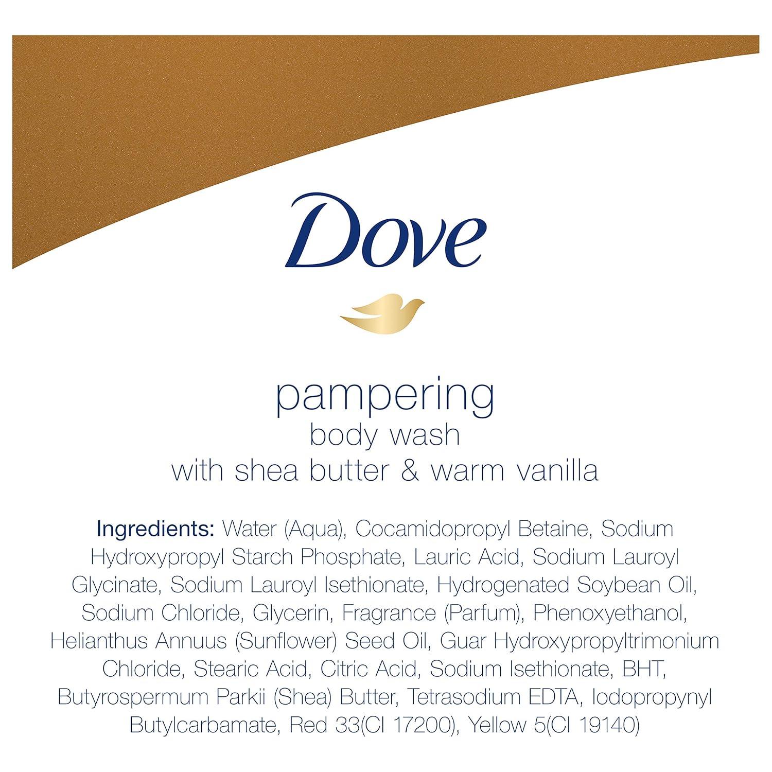 imageDove Purely Pampering Body Wash for Dry Skin Shea Butter with Warm Vanilla Effectively Washes Away Bacteria While Nourishing Your Skin 22 Fl Oz Pack of 4Shea Butter and Warm Vanilla