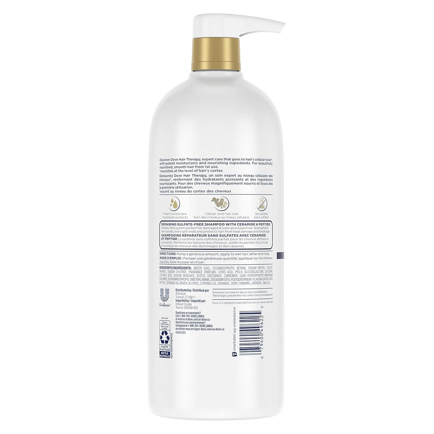 imageDove Rescue and Protect Shampoo 338 fl oz Sulfate Free Shampoo for Damaged Hair Strengthens Hair Seals Split Ends Nourishes for Soft Smooth Healthylooking Hair338 Fl Oz Pack of 1