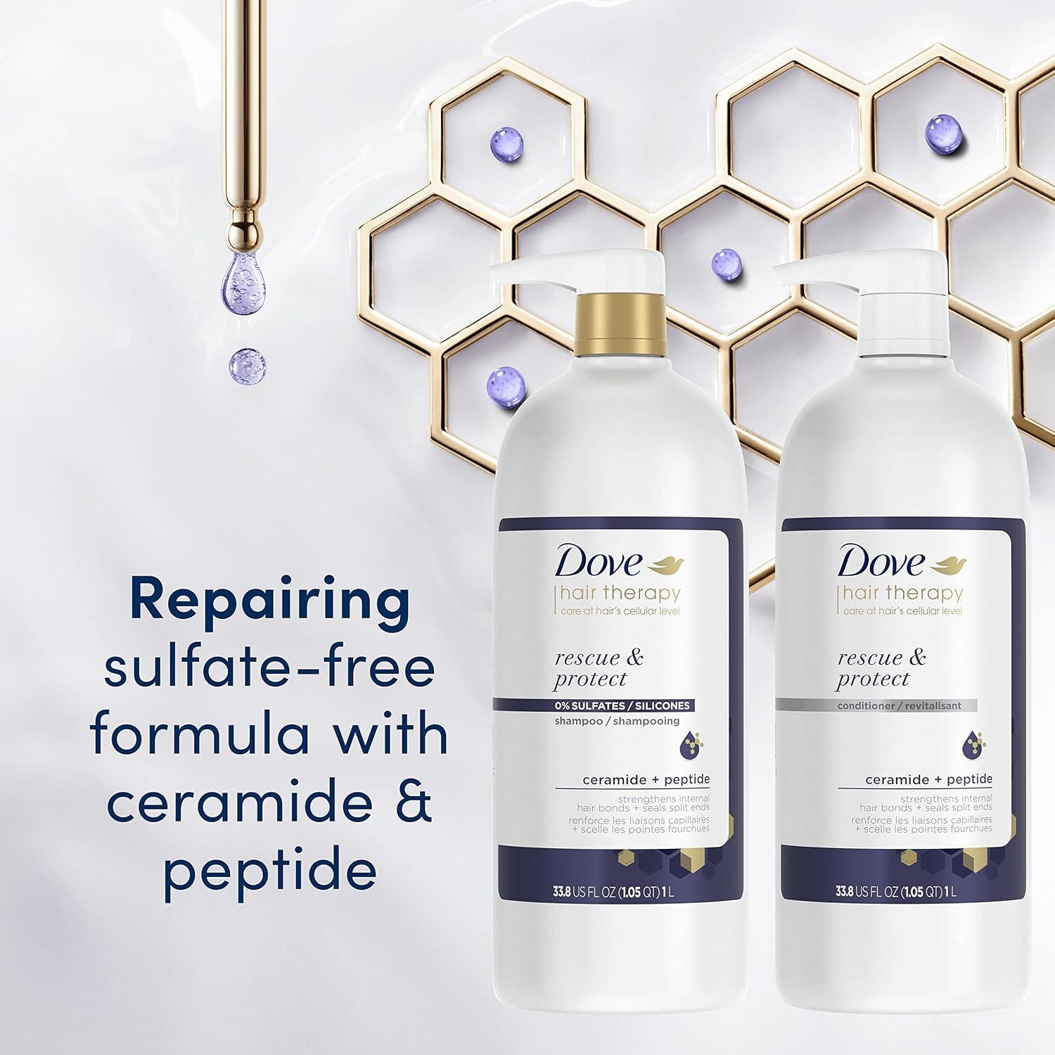 imageDove Rescue and Protect Shampoo 338 fl oz Sulfate Free Shampoo for Damaged Hair Strengthens Hair Seals Split Ends Nourishes for Soft Smooth Healthylooking Hair338 Fl Oz Pack of 1