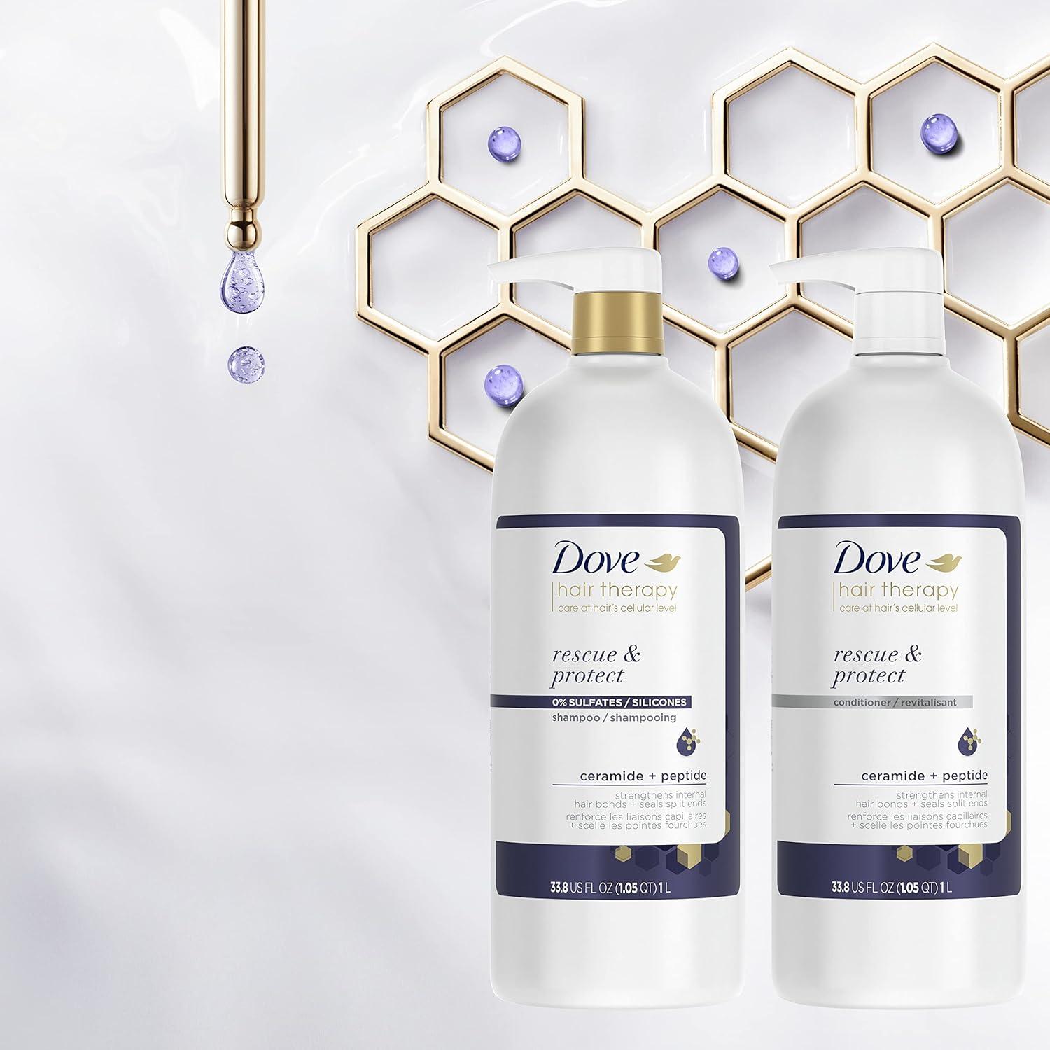 imageDove Rescue and Protect Shampoo 338 fl oz Sulfate Free Shampoo for Damaged Hair Strengthens Hair Seals Split Ends Nourishes for Soft Smooth Healthylooking Hair338 Fl Oz Pack of 1