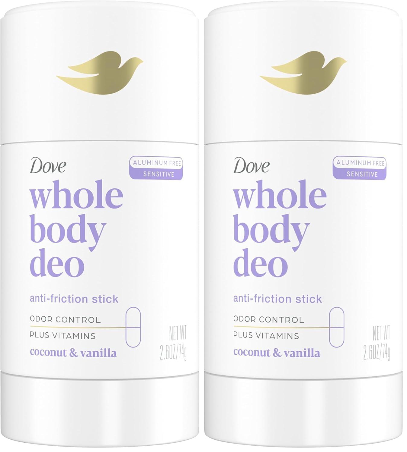 imageDove Whole Body Deo Aluminum Free AntiFriction Deodorant Stick Coconut Vanilla for All Day Odor Control 26 ozCoconut Vanilla