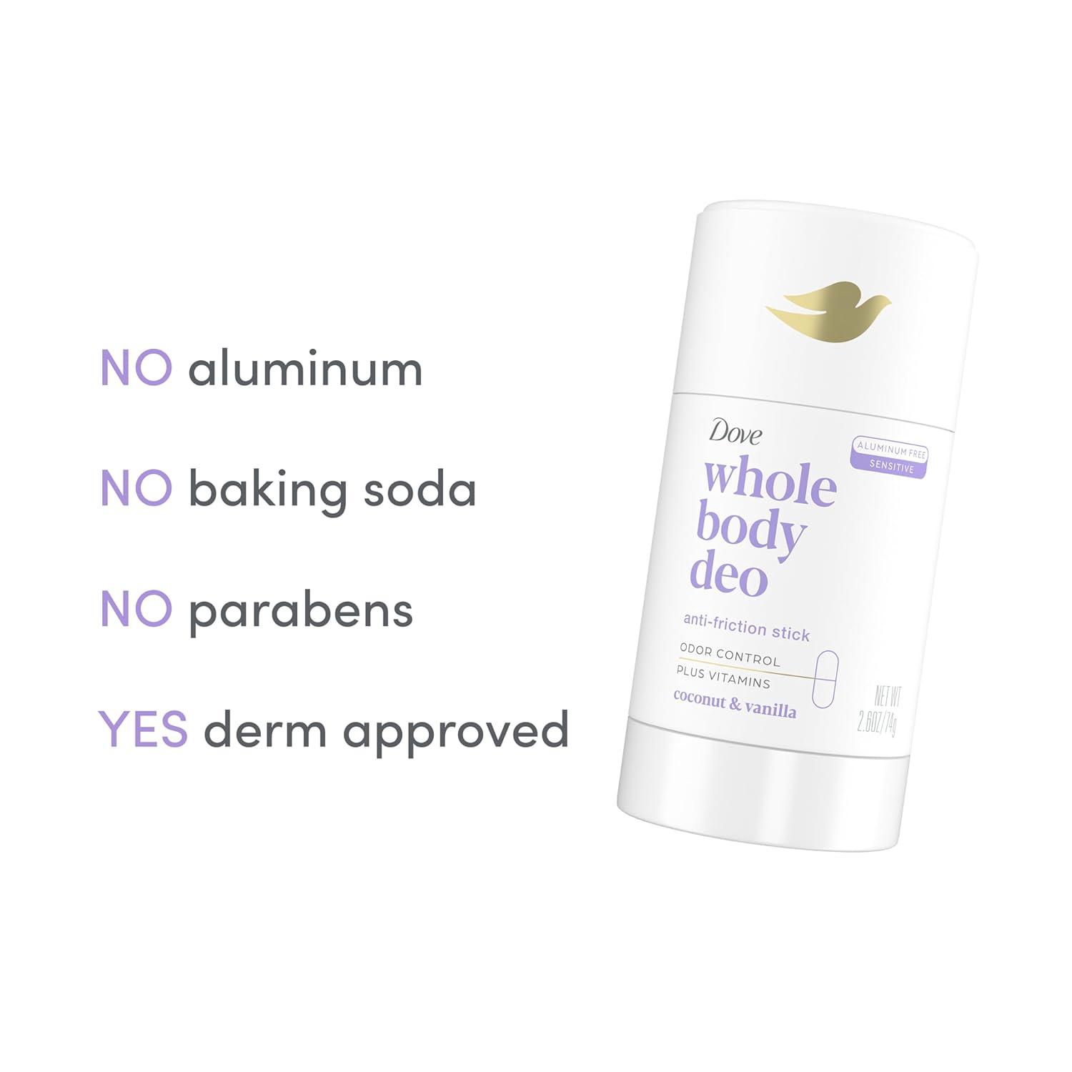 imageDove Whole Body Deo Aluminum Free AntiFriction Deodorant Stick Coconut Vanilla for All Day Odor Control 26 ozCoconut Vanilla