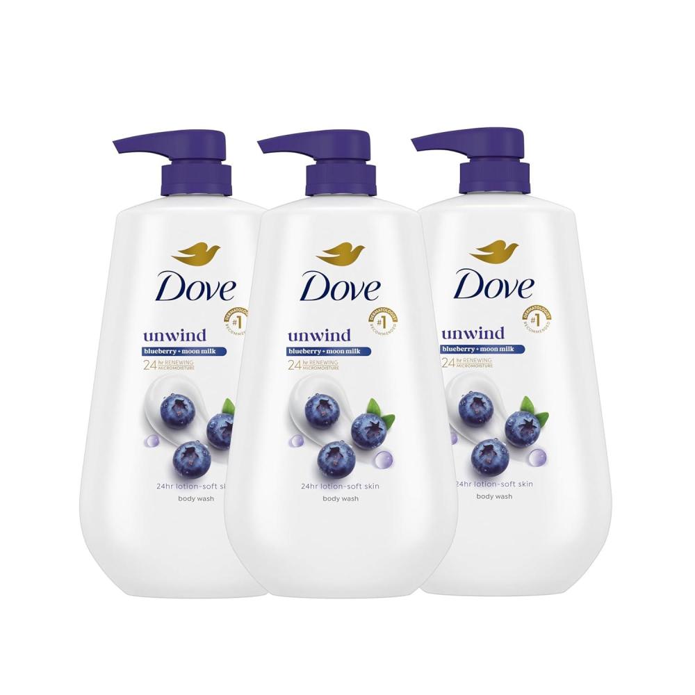 imageDove Body Wash 3 Count Unwind Blueberry amp Moon Milk For 24hr LotionSoft Skin Moisturizing Skin Cleanser with No Sulfates No Parabens