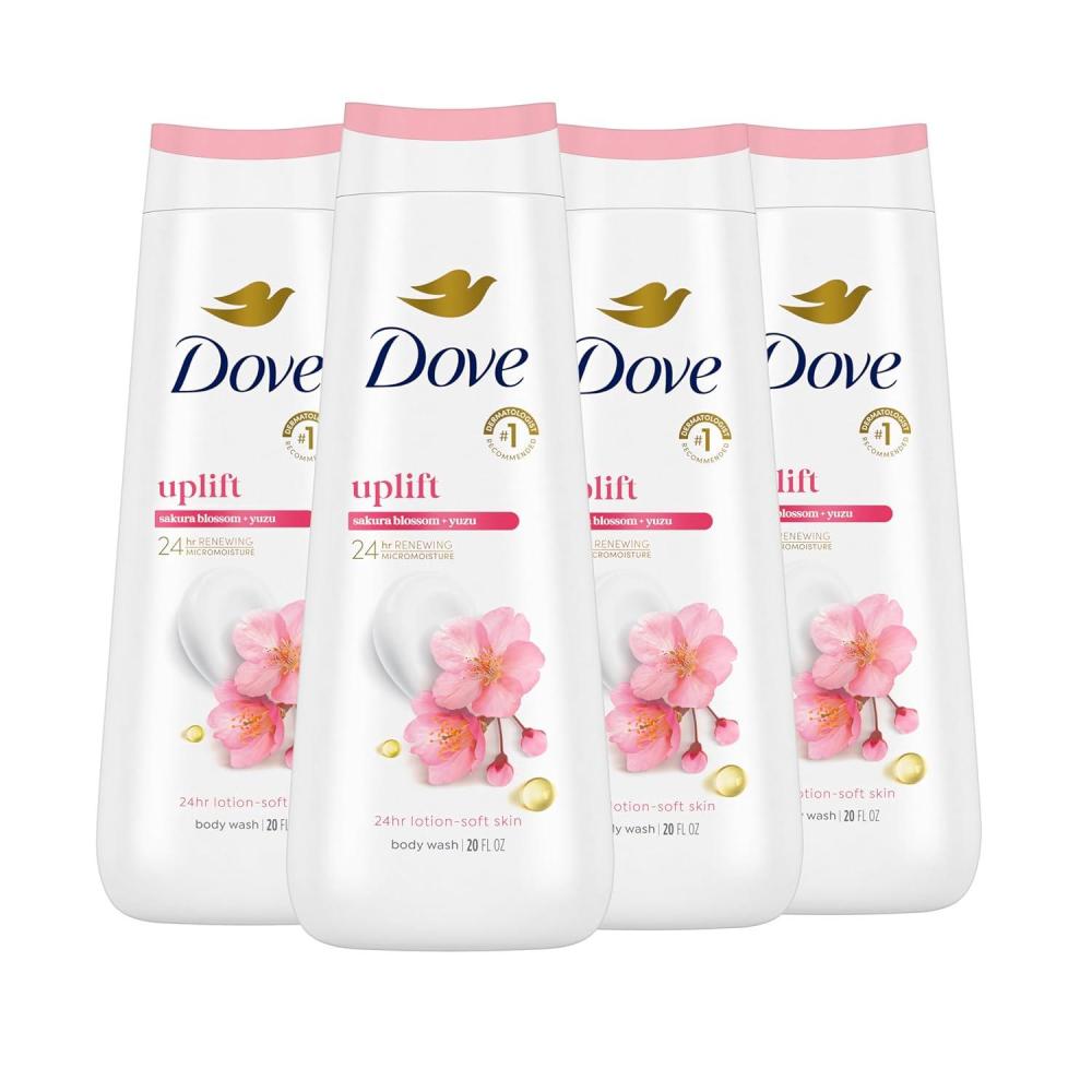 imageDove Body Wash 4 Count for 24hr LotionSoft Skin Uplift Sakura Blossom and Yuzu Moisturizing Skin Cleanser with No Sulfates No Parabens