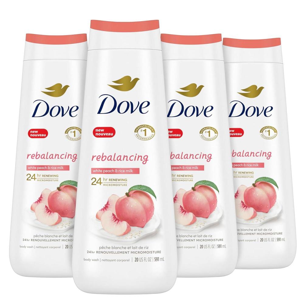 imageDove Body Wash AntiStress Blue Chamomile amp Oat Milk 4 Count for Renewed HealthyLooking Skin Moisturizing Gentle Skin Cleanser with 24hr Renewing MicroMoisture 20 ozWhite Peach Rice Millk